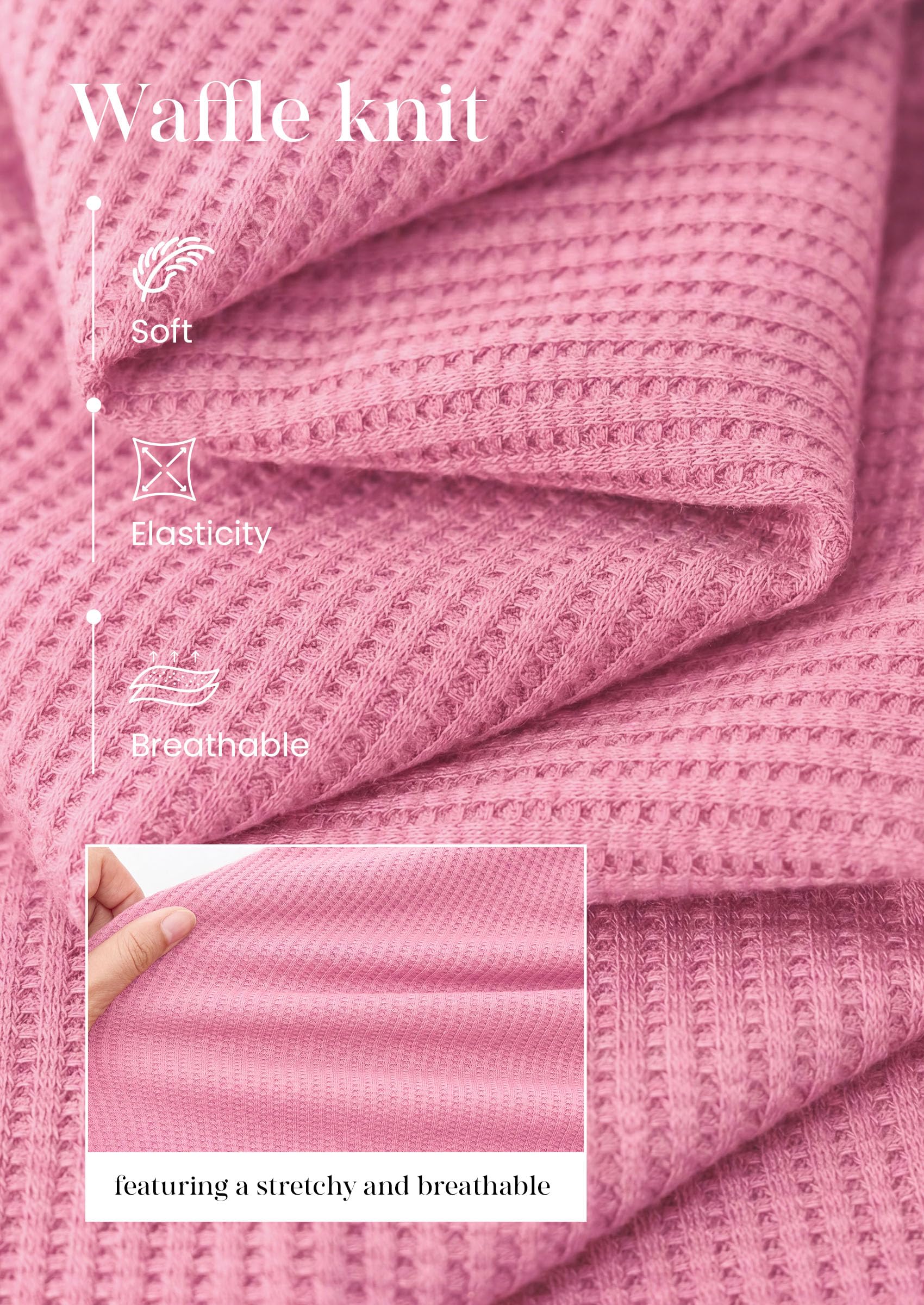 Long Sleeve Shirts for Women Waffle Knit Tops,Pink,S