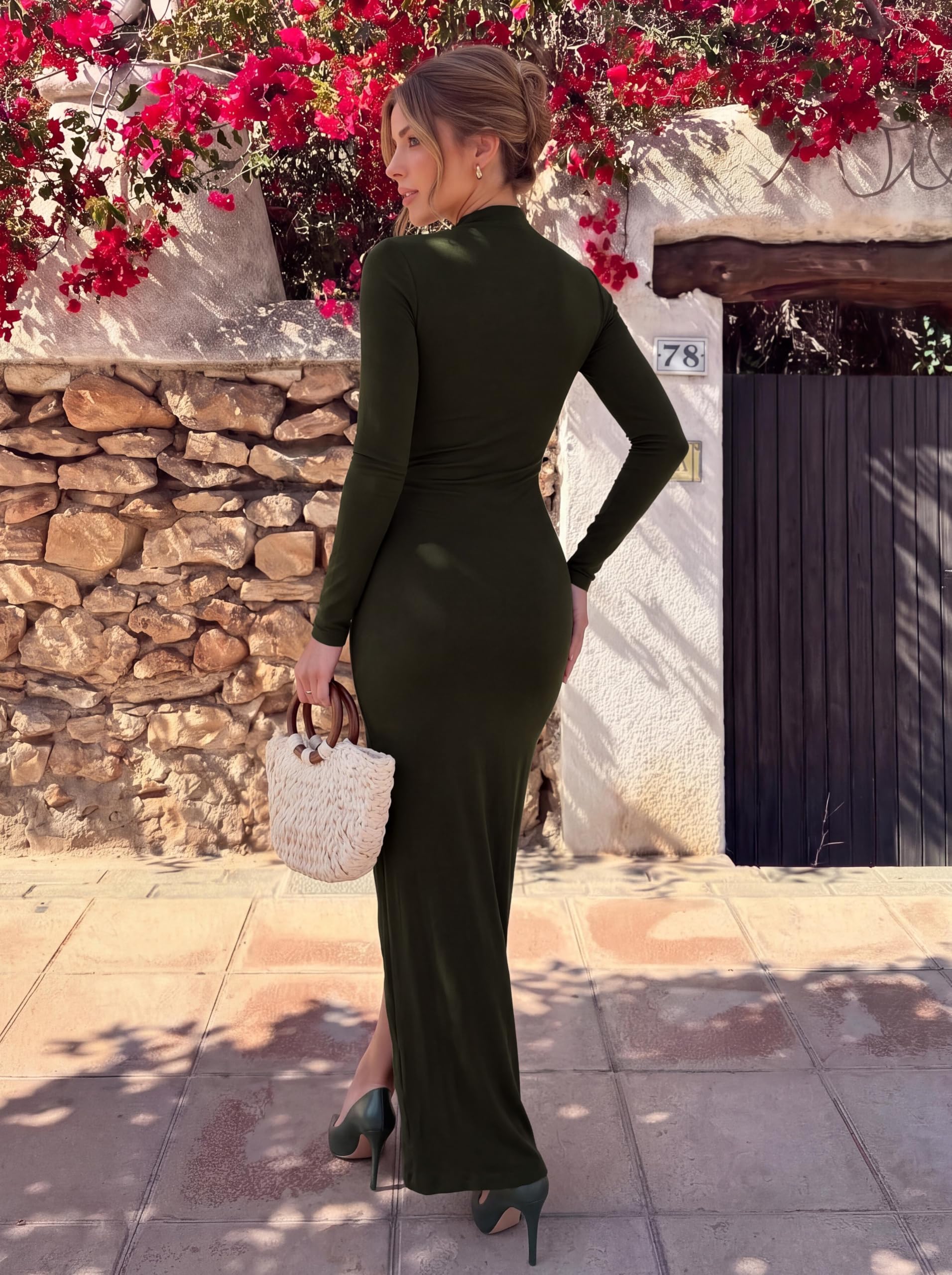 Women's Long Sleeve Wedding Guest Dress Fall Ruched Maxi Dress