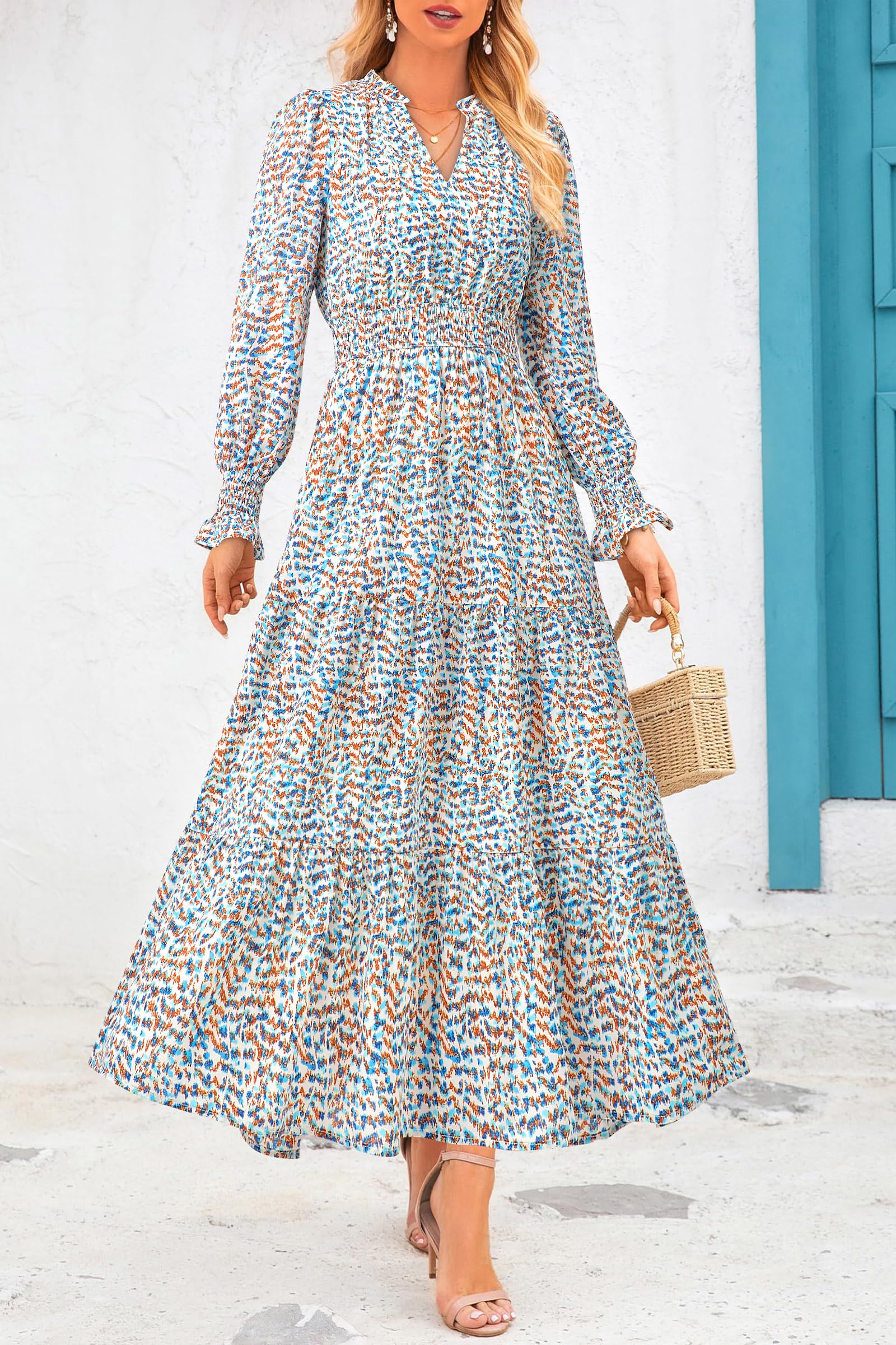 Women's Floral Maxi Dress Fall A Line Wedding Guest Dresses