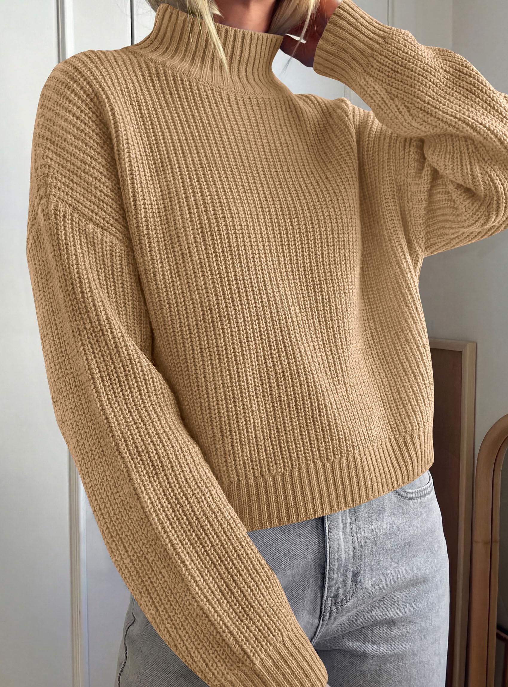 Women's Chunky Knit Fall Mock Turtleneck Pullover Sweaters
