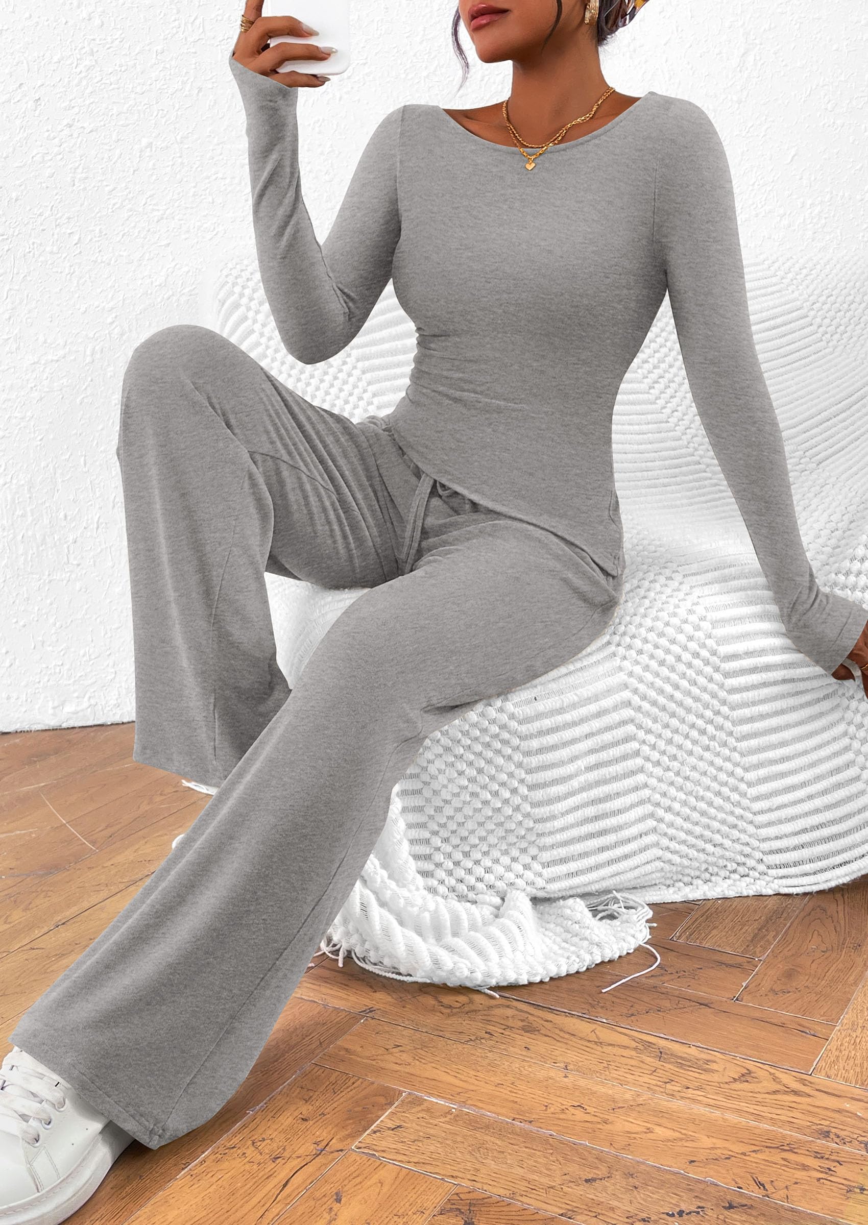 Women's 2 Piece Lounge Sets Airport Outfits(Grey,XS)