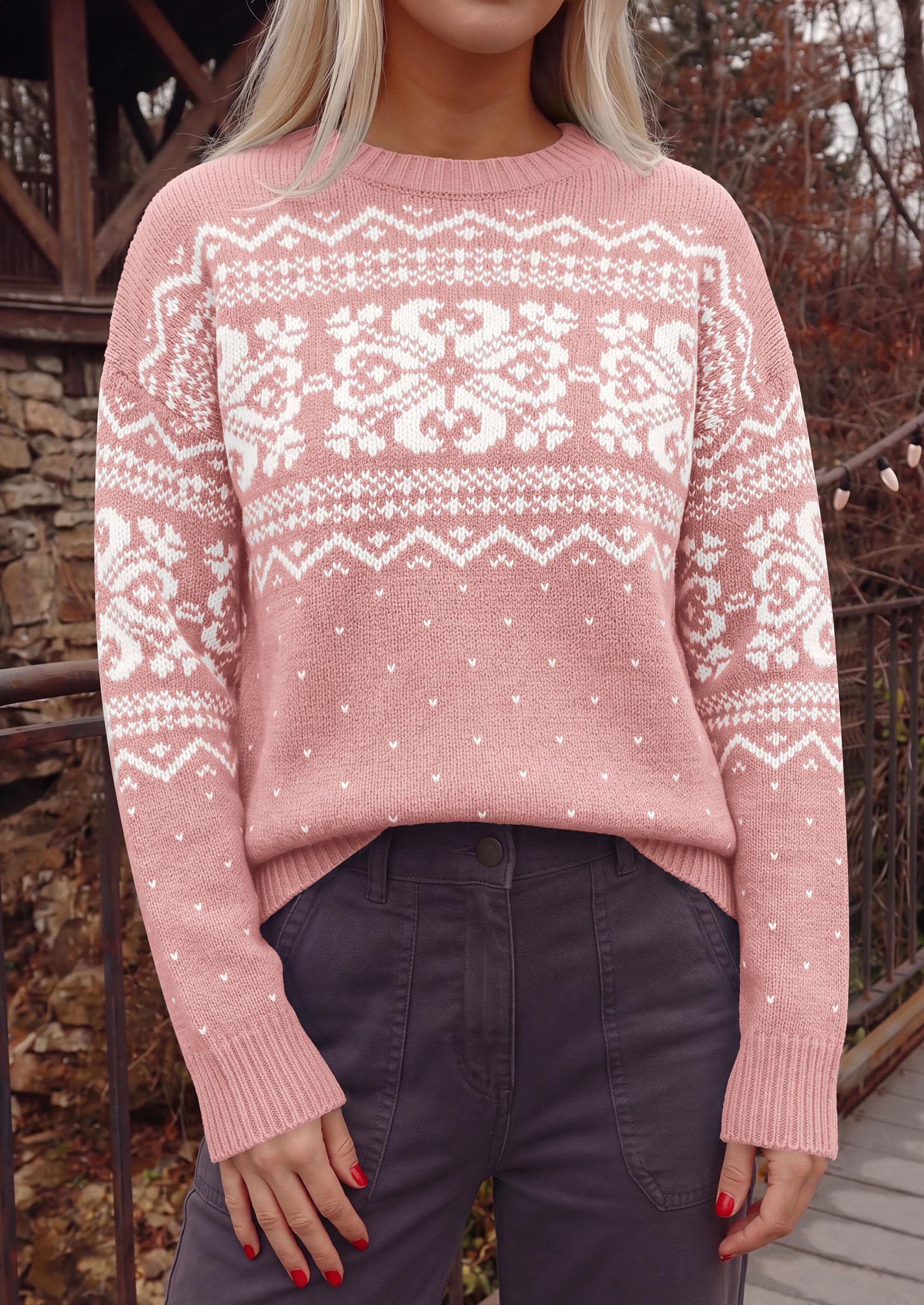 Sweaters for Women Fair Isle Oversized Pullover Fall Outfits