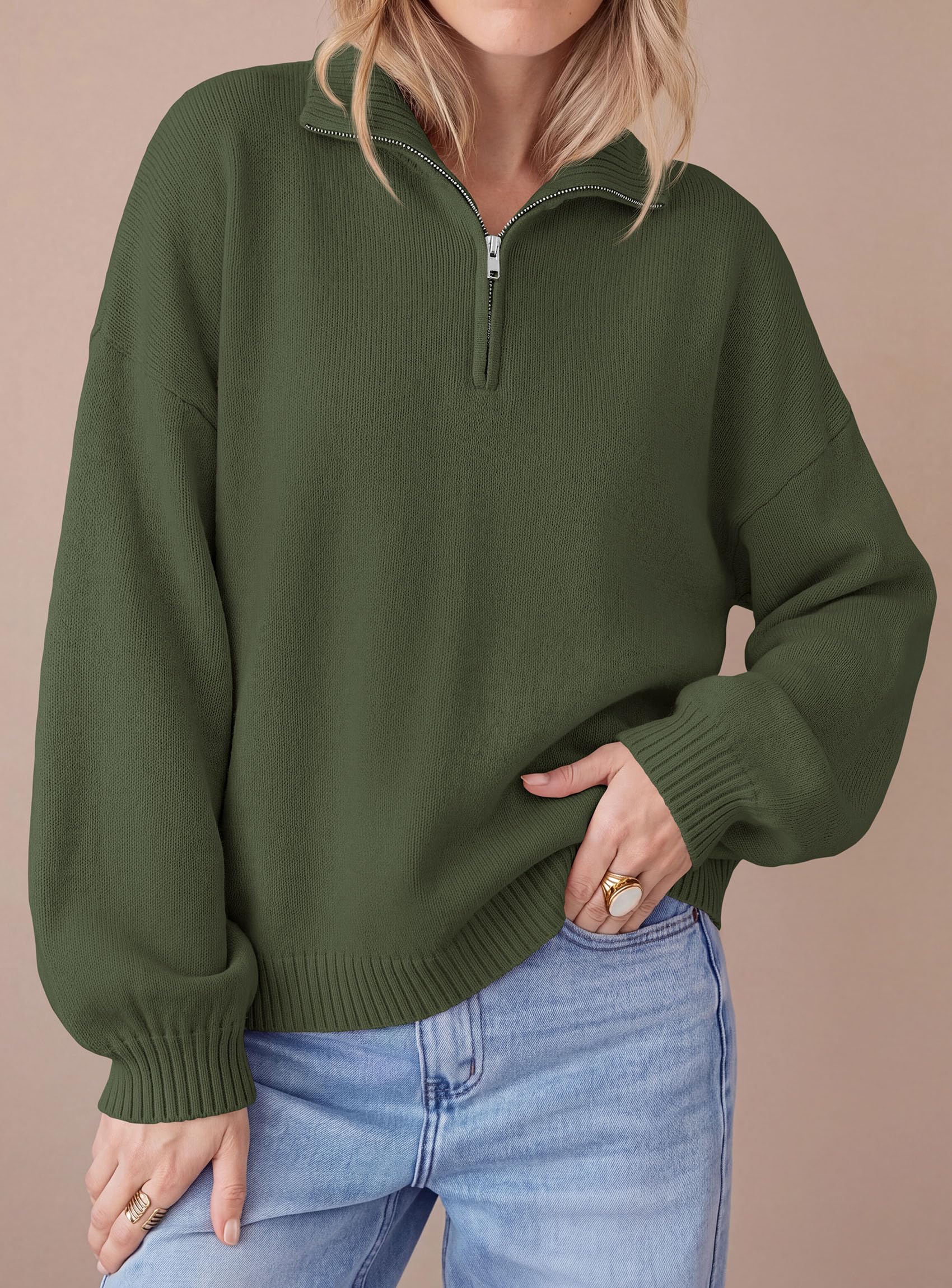 Women's Sweaters Oversized Quarter Zip Pullover Fall Outfits