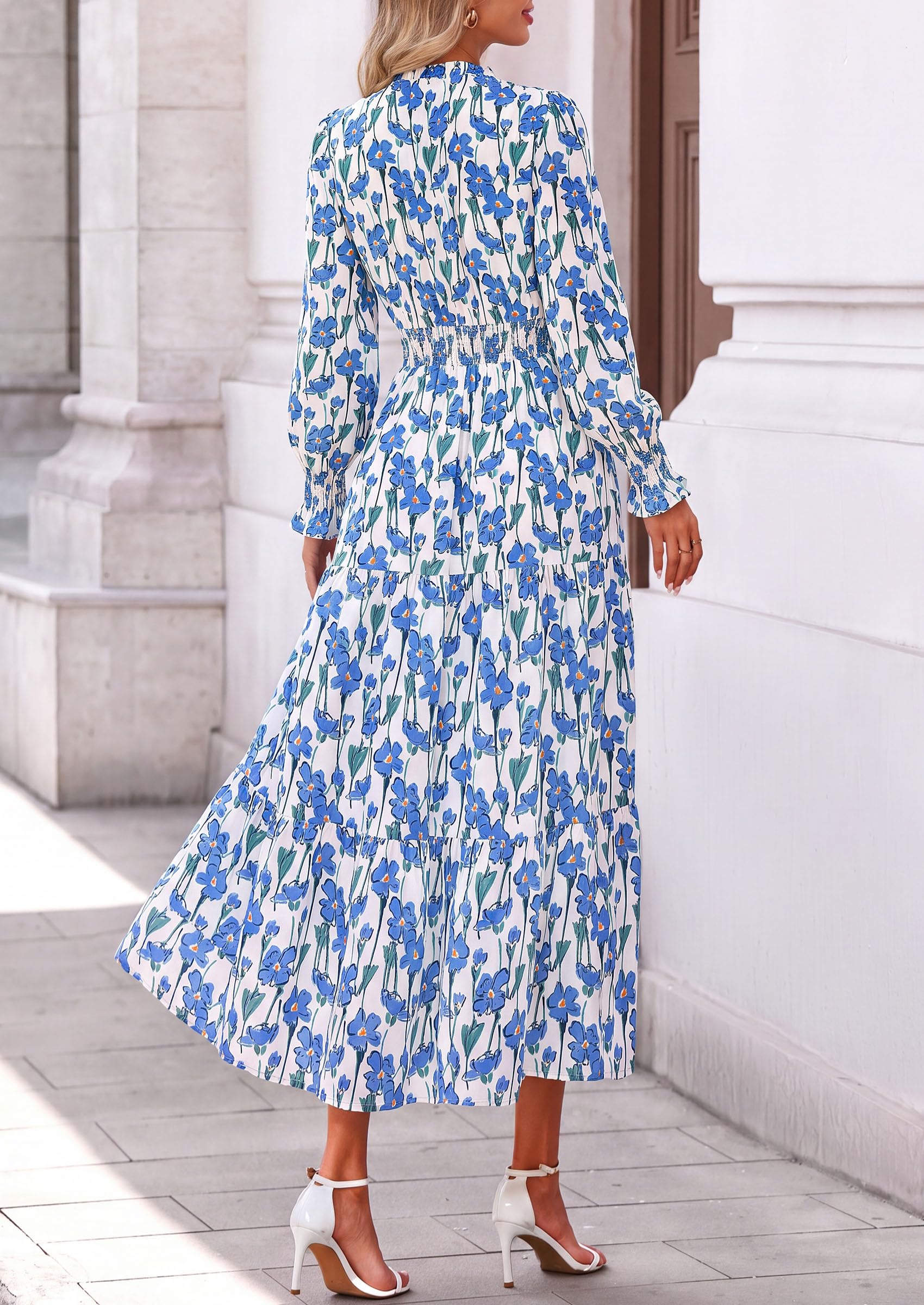 Women's Floral Maxi Dress Fall A Line Wedding Guest Dresses