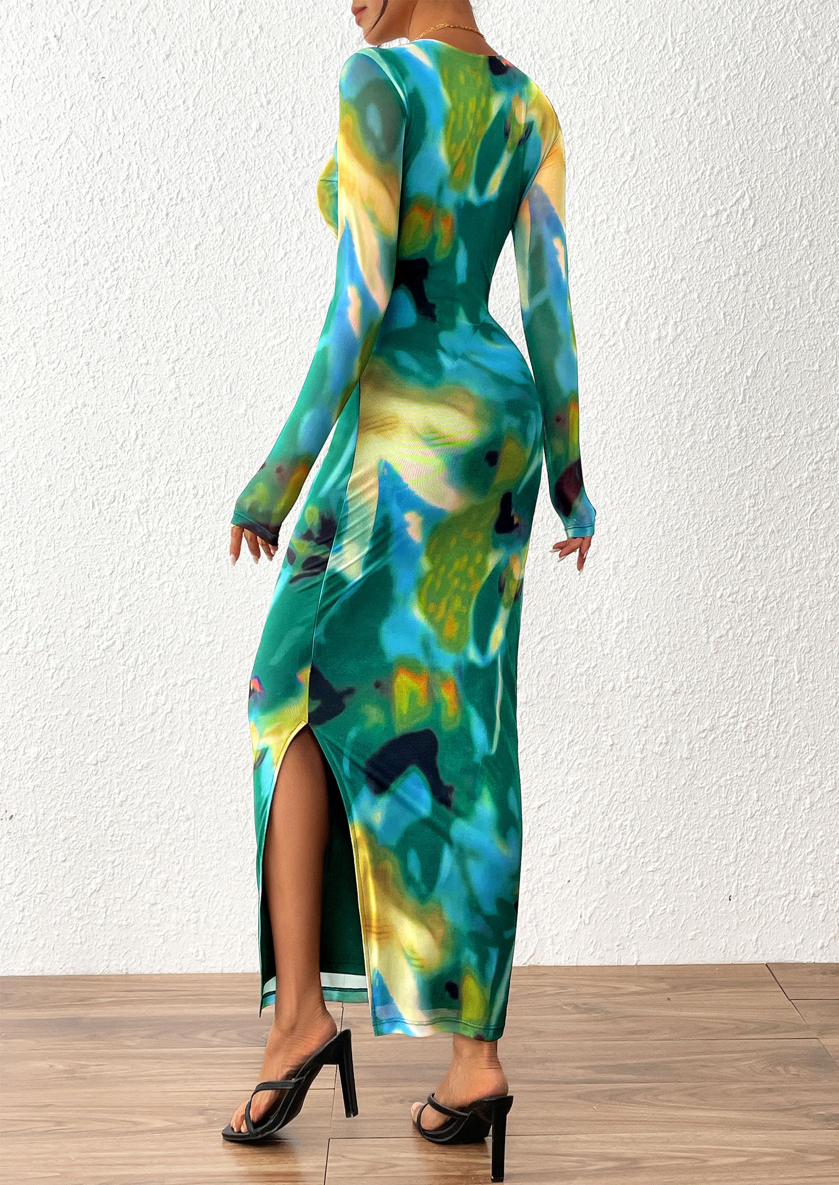 Women's Floral Bodycon Maxi Fall Dress
