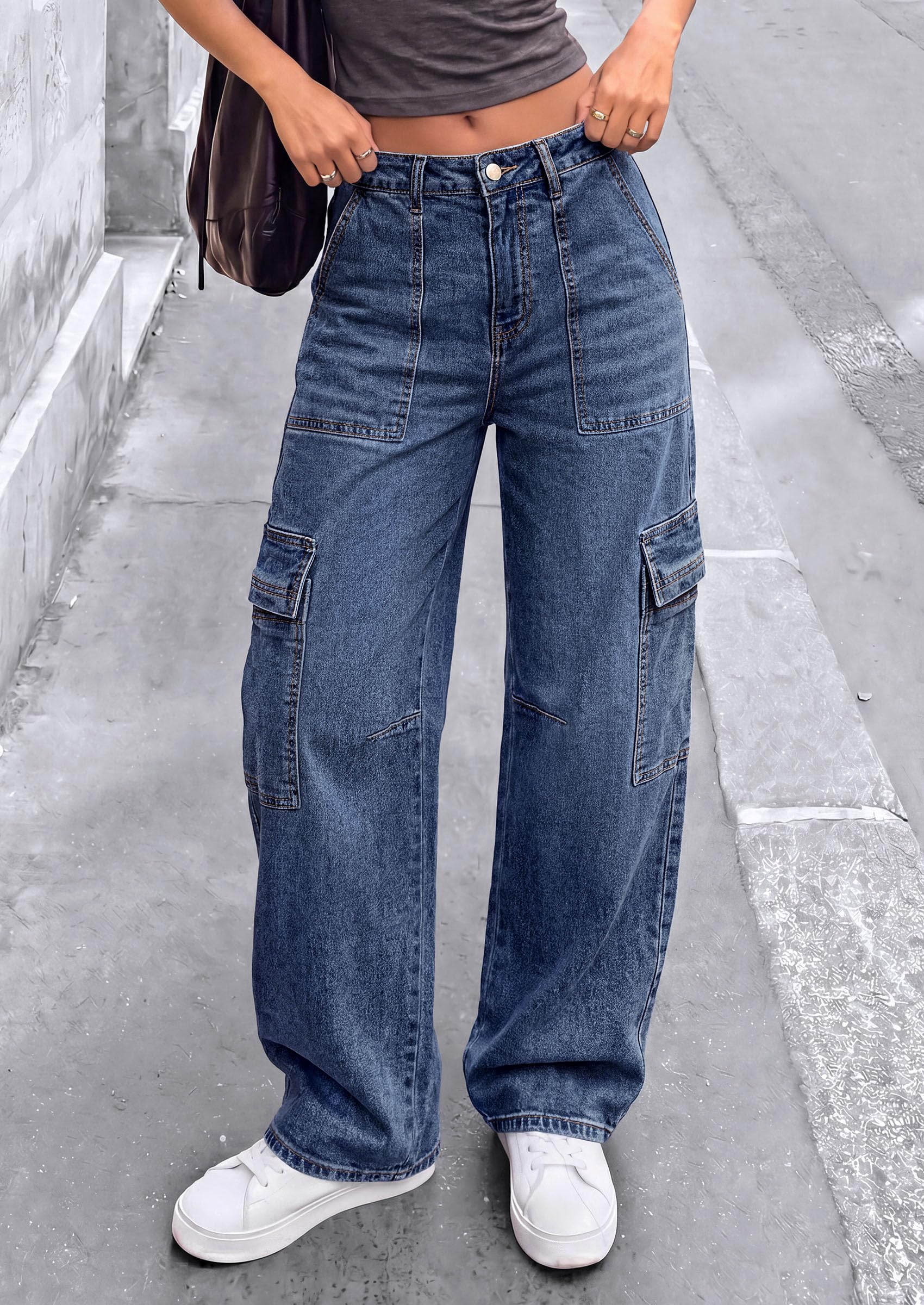 Barrel Pants Women Wide Leg Baggy Denim Jeans Ashleigh Blue,4