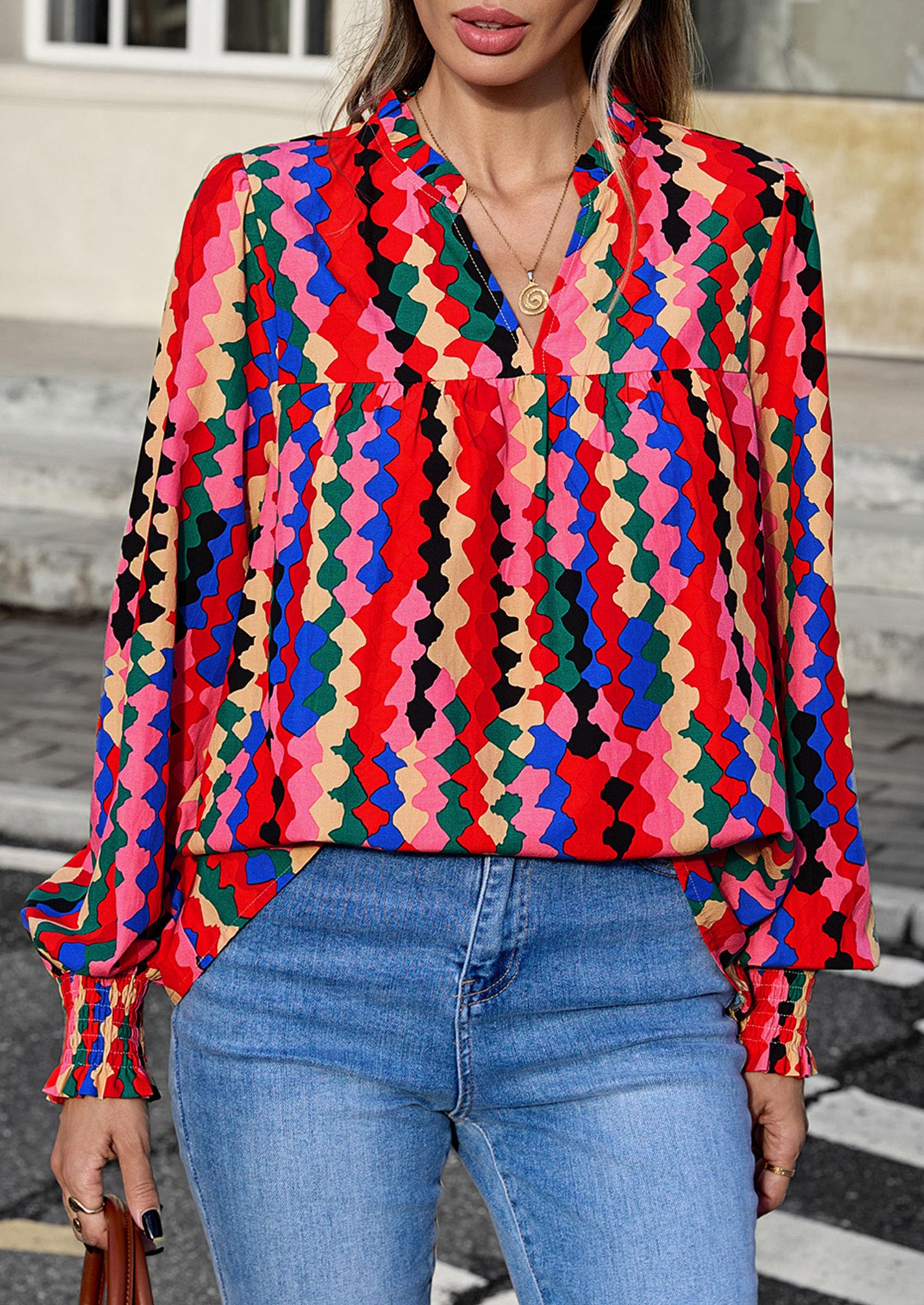 Women's Boho Floral Blouses Dressy Casual Multicolored,S
