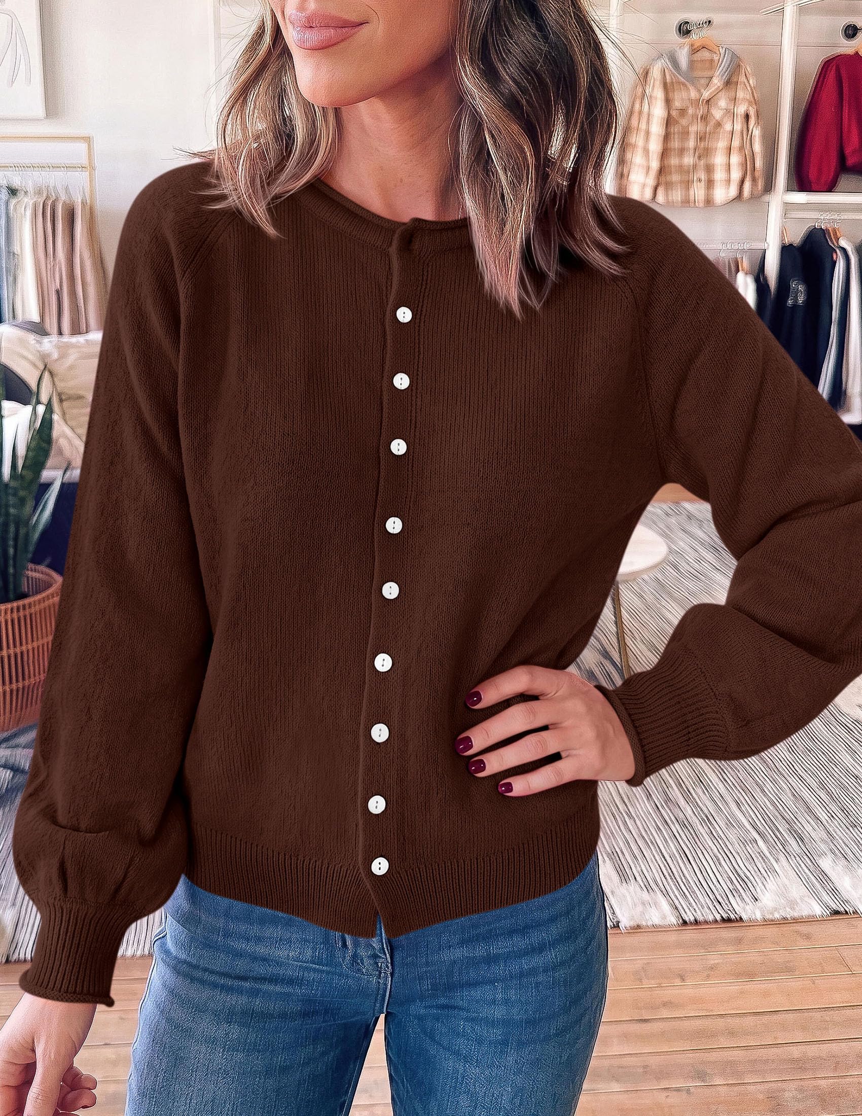 Women's Knit Button Up Cardigan Fall Lightweight Cozy Sweaters