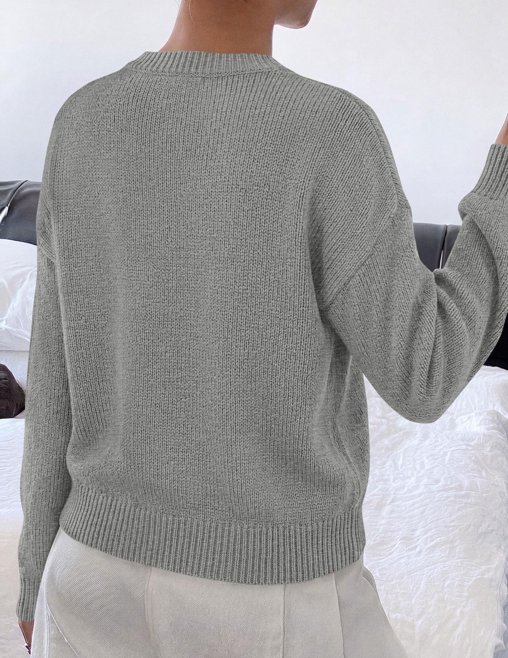 Women's Oversized 3D Floral Knit Sweater,Grey,S