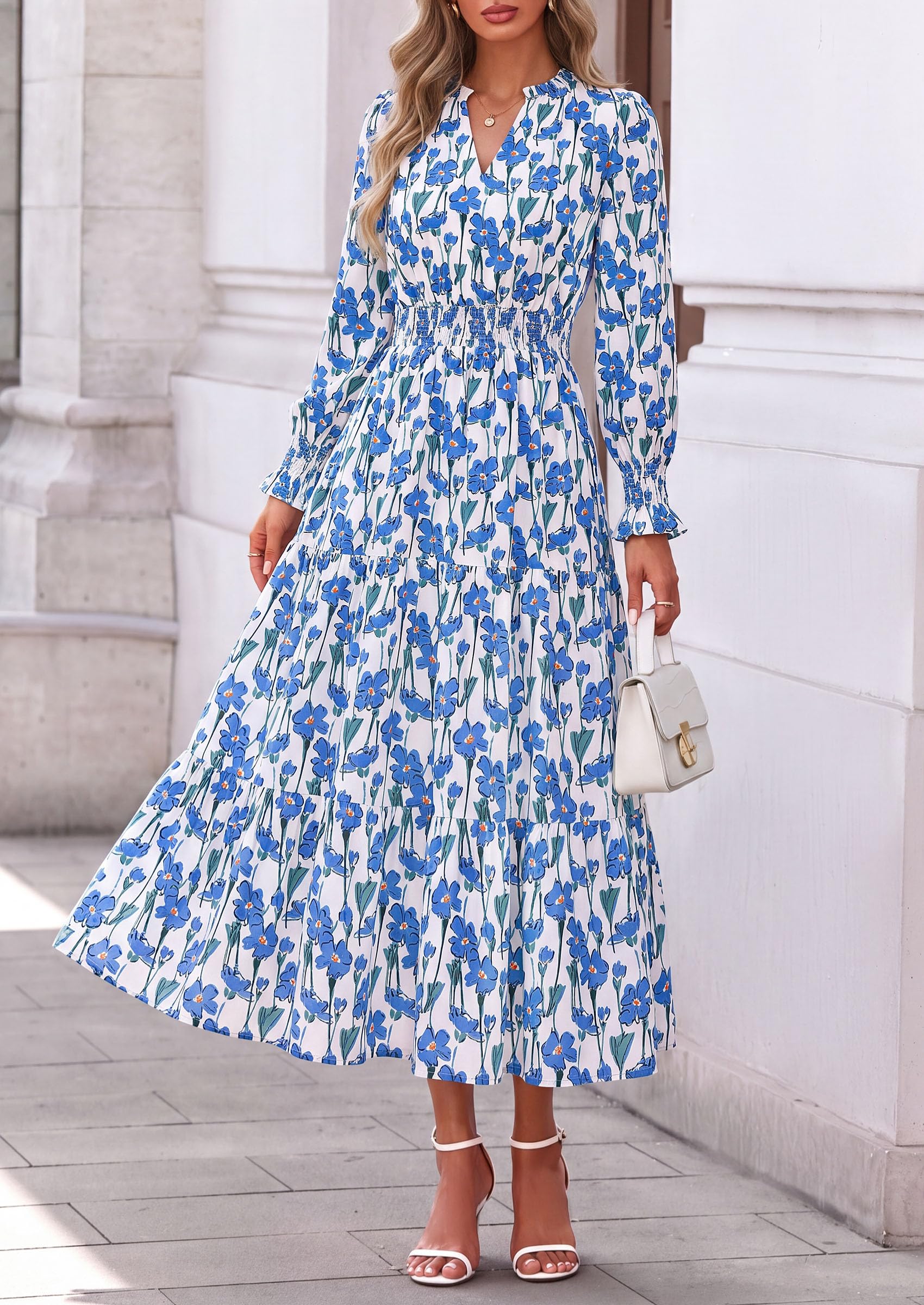 Women's Floral Maxi Dress Fall A Line Wedding Guest Dresses