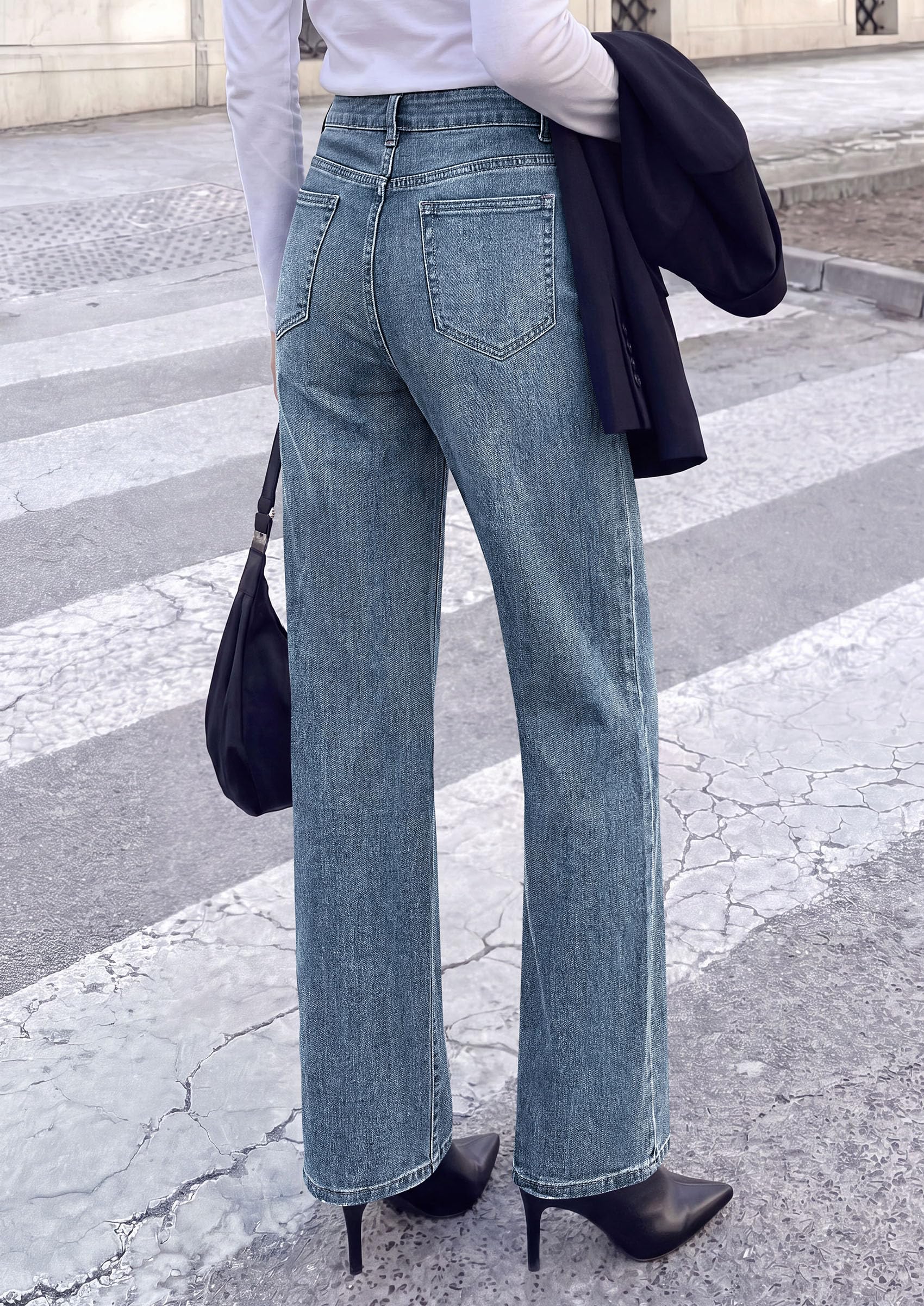 Womens Jeans Straight Leg Stretchy Relaxed Fit Wide Leg Jean
