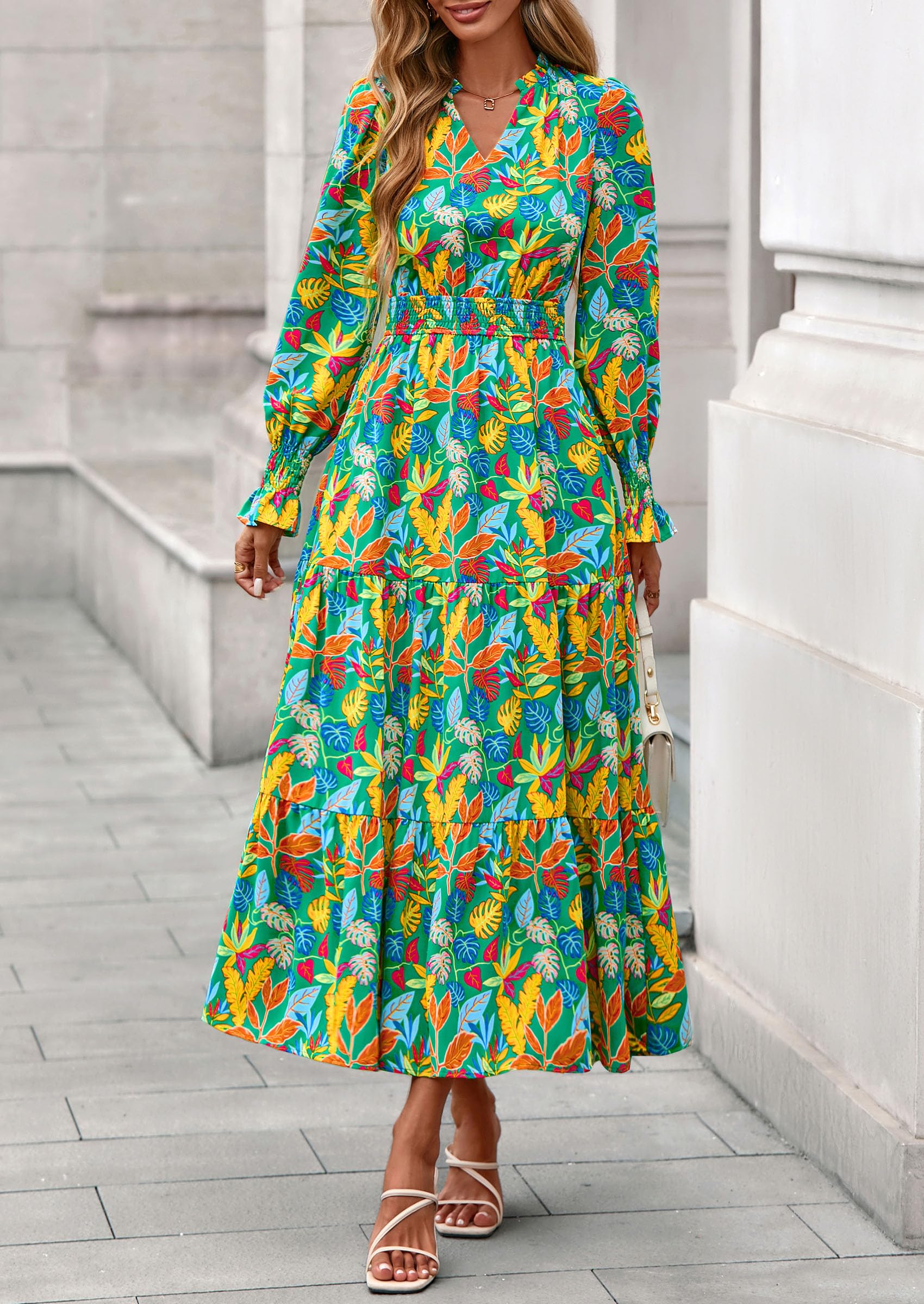 Women's Floral Maxi Dress Fall A Line Wedding Guest Dresses