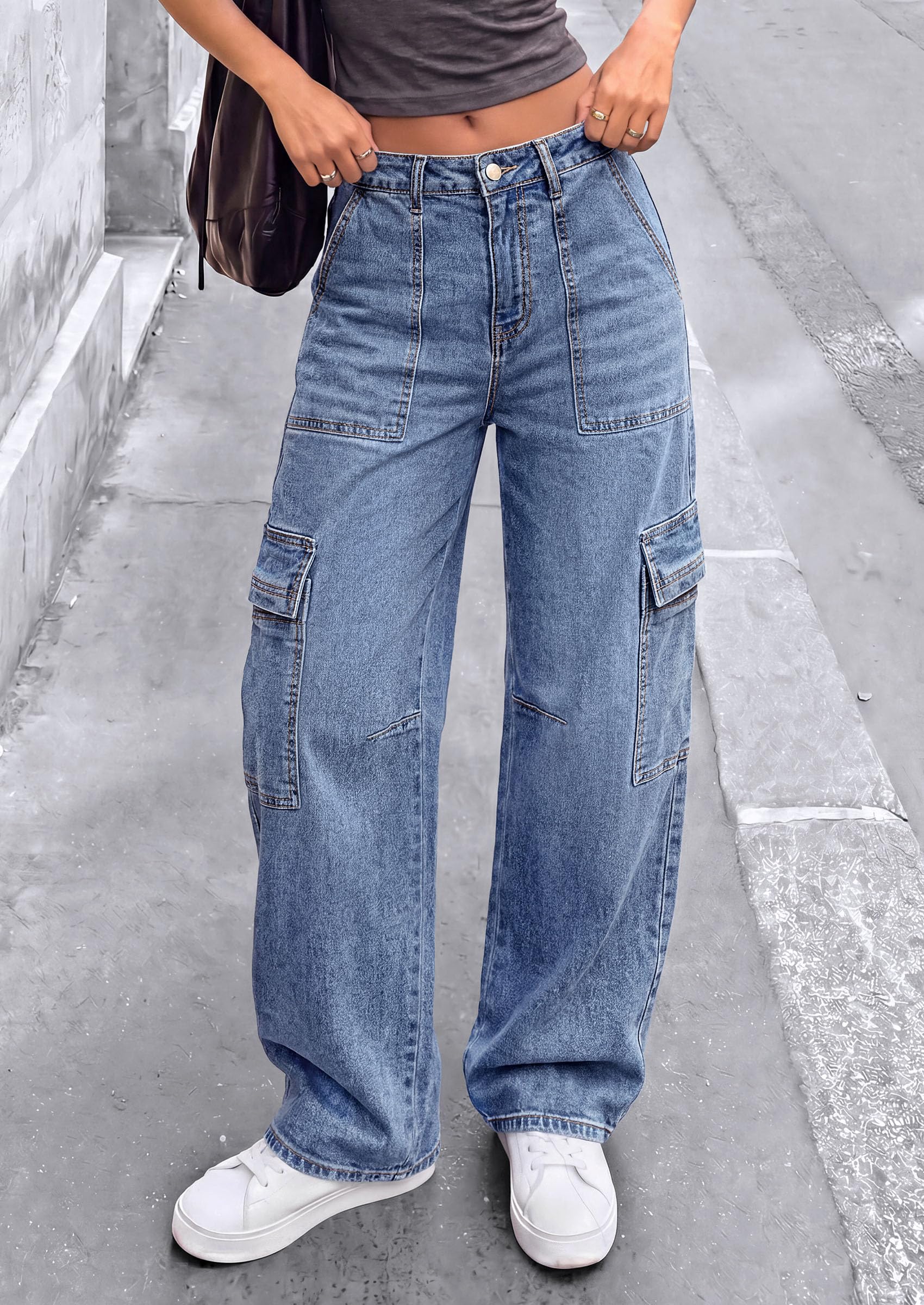 Barrel Pants Women Wide Leg Baggy Denim Jeans Dusk Blue,4