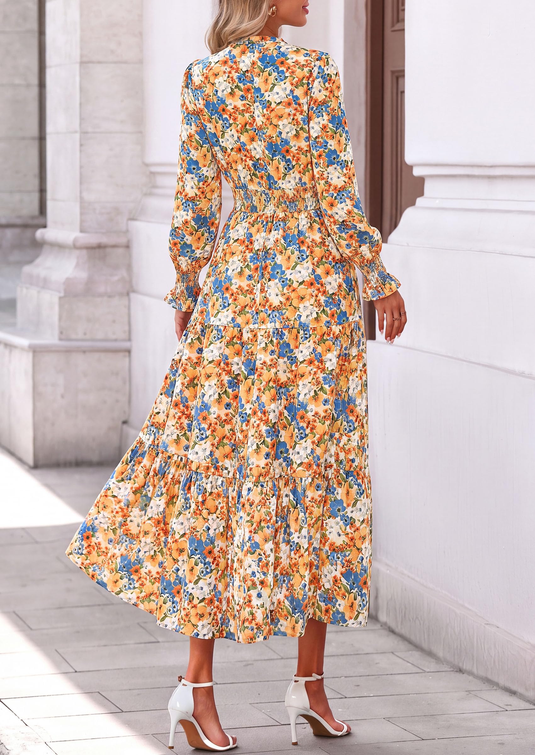 Women's Floral Maxi Dress Fall A Line Wedding Guest Dresses