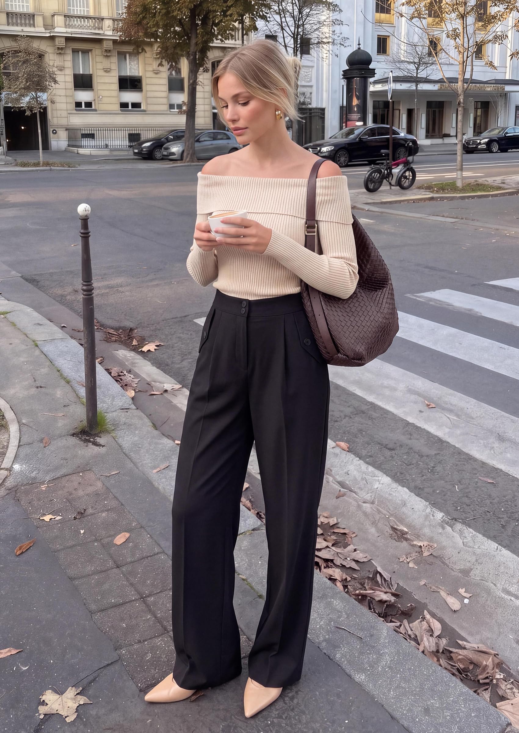 Women's Wide Leg Work Dress Pants Trousers (Black,S)