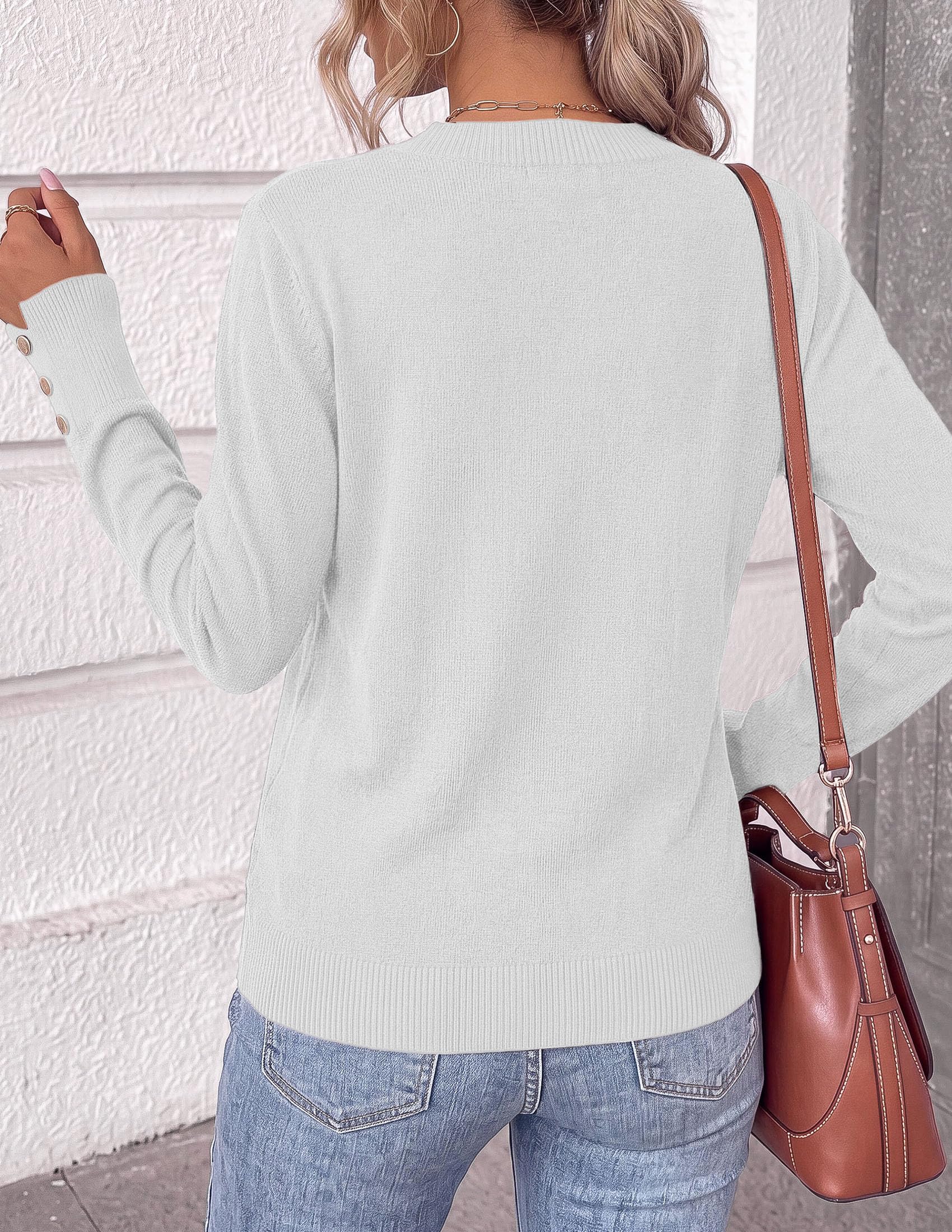 Fall Sweaters for Women V Neck Lightweight Pullover Top White