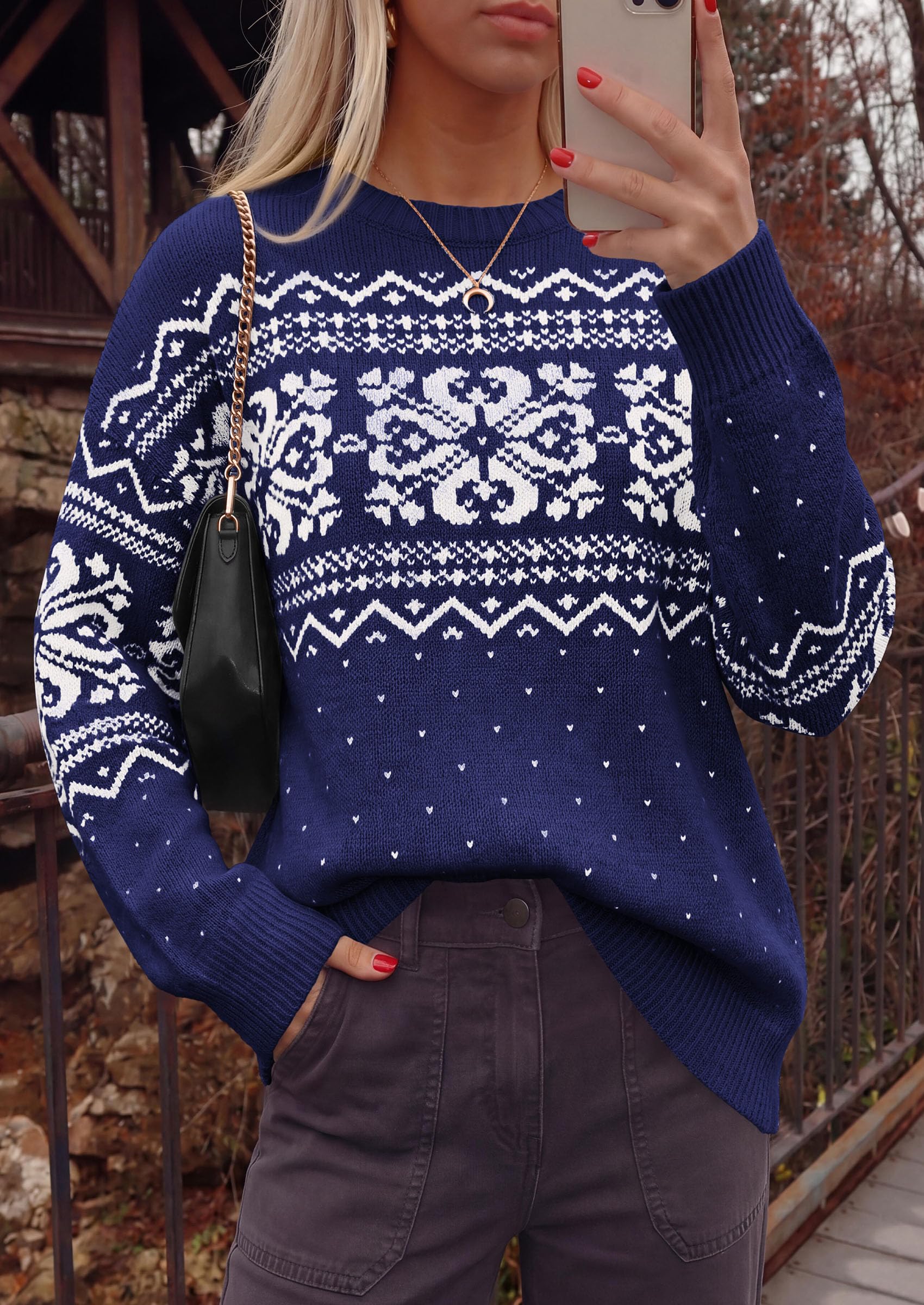 Sweaters for Women Fair Isle Oversized Pullover Fall Outfits