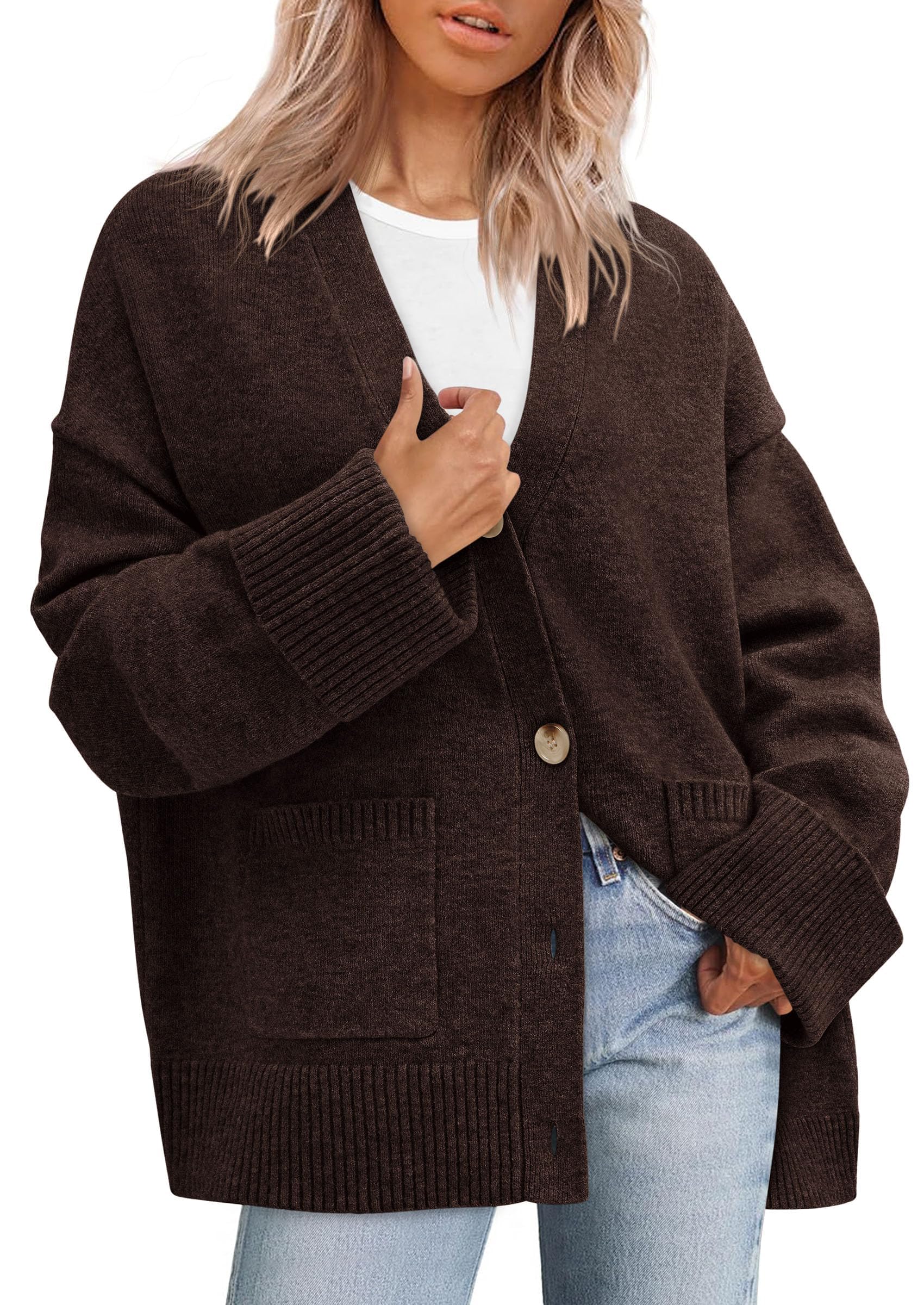 Women's Winter Oversized Cardigan Sweaters (Brown,S)