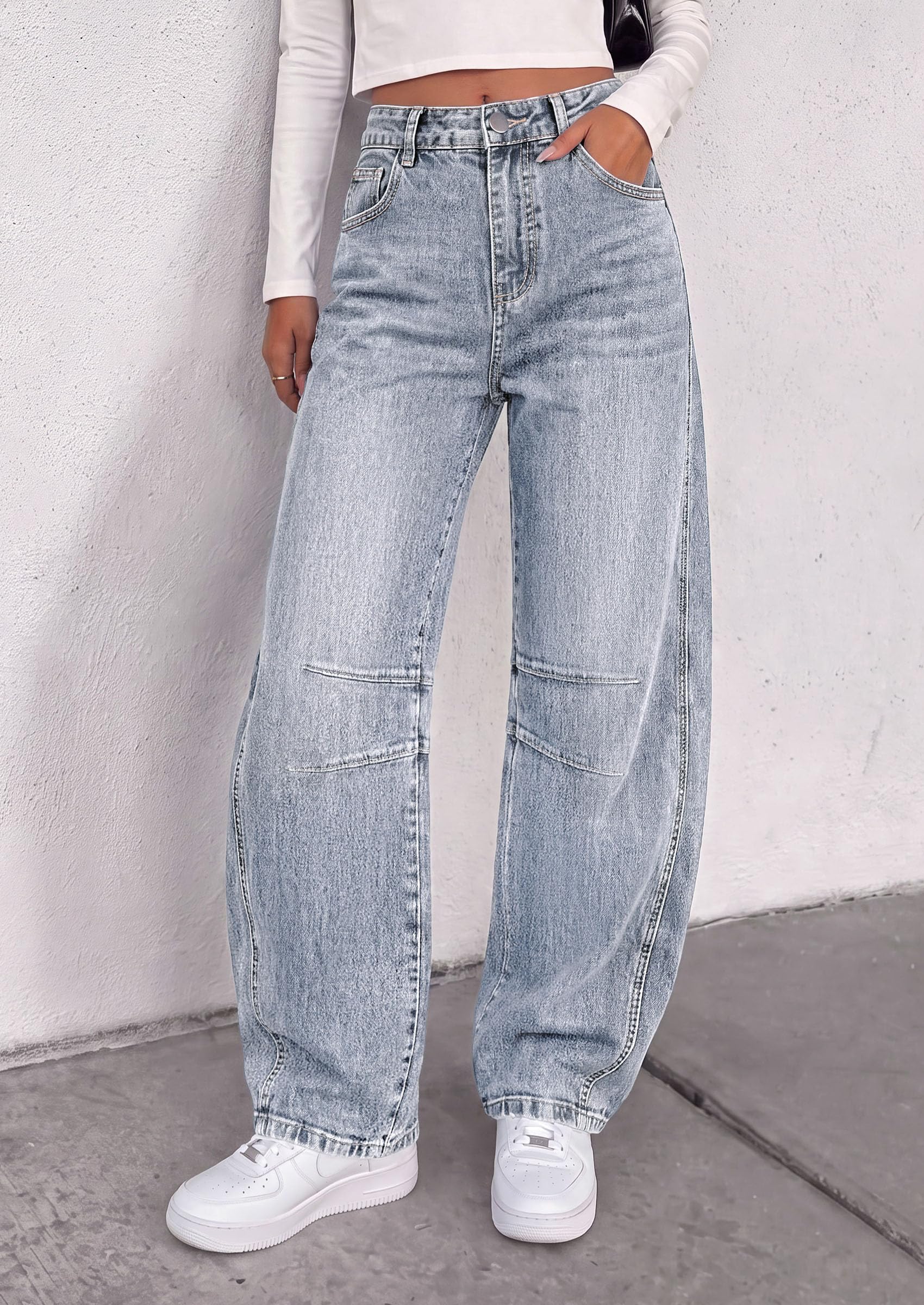 Women's Barrel Baggy Jeans High Waisted Pants (Light Blue,4)
