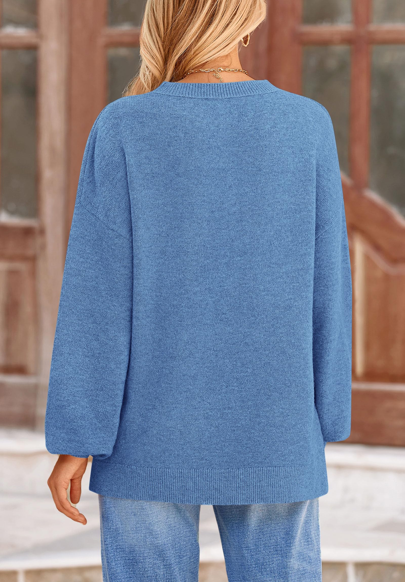Women's Fall Sweaters Crewneck Long Sleeve Tops,Blue,S