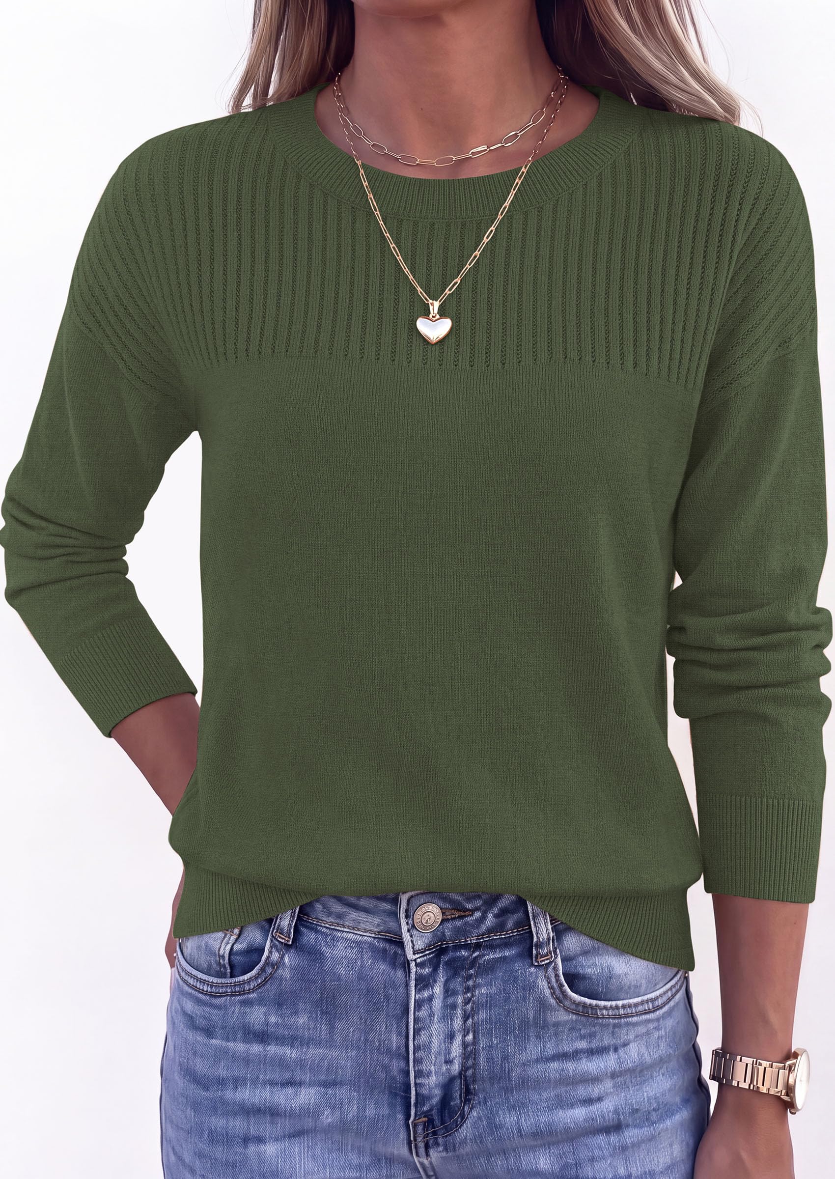 Sweaters for Women Fall Crewneck Knit Cropped Sweater