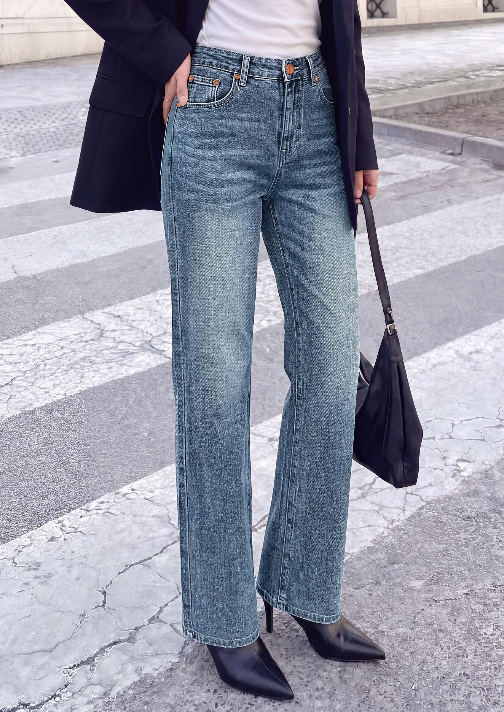 Womens Jeans Straight Leg Stretchy Relaxed Fit Wide Leg Jean