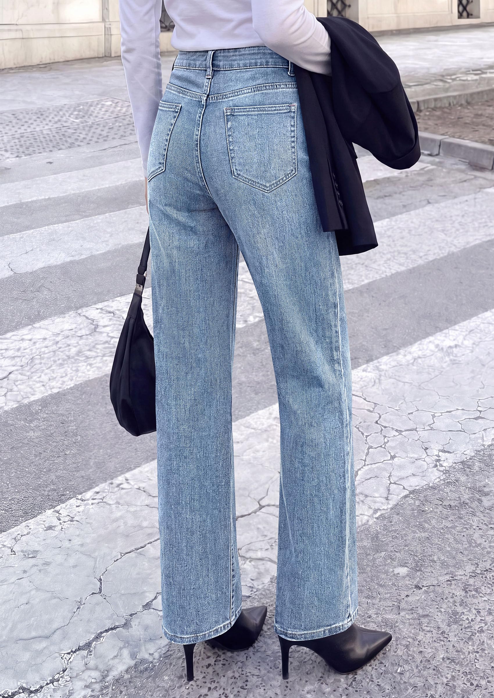 Womens Jeans Straight Leg Stretchy Relaxed Fit Wide Leg Jean