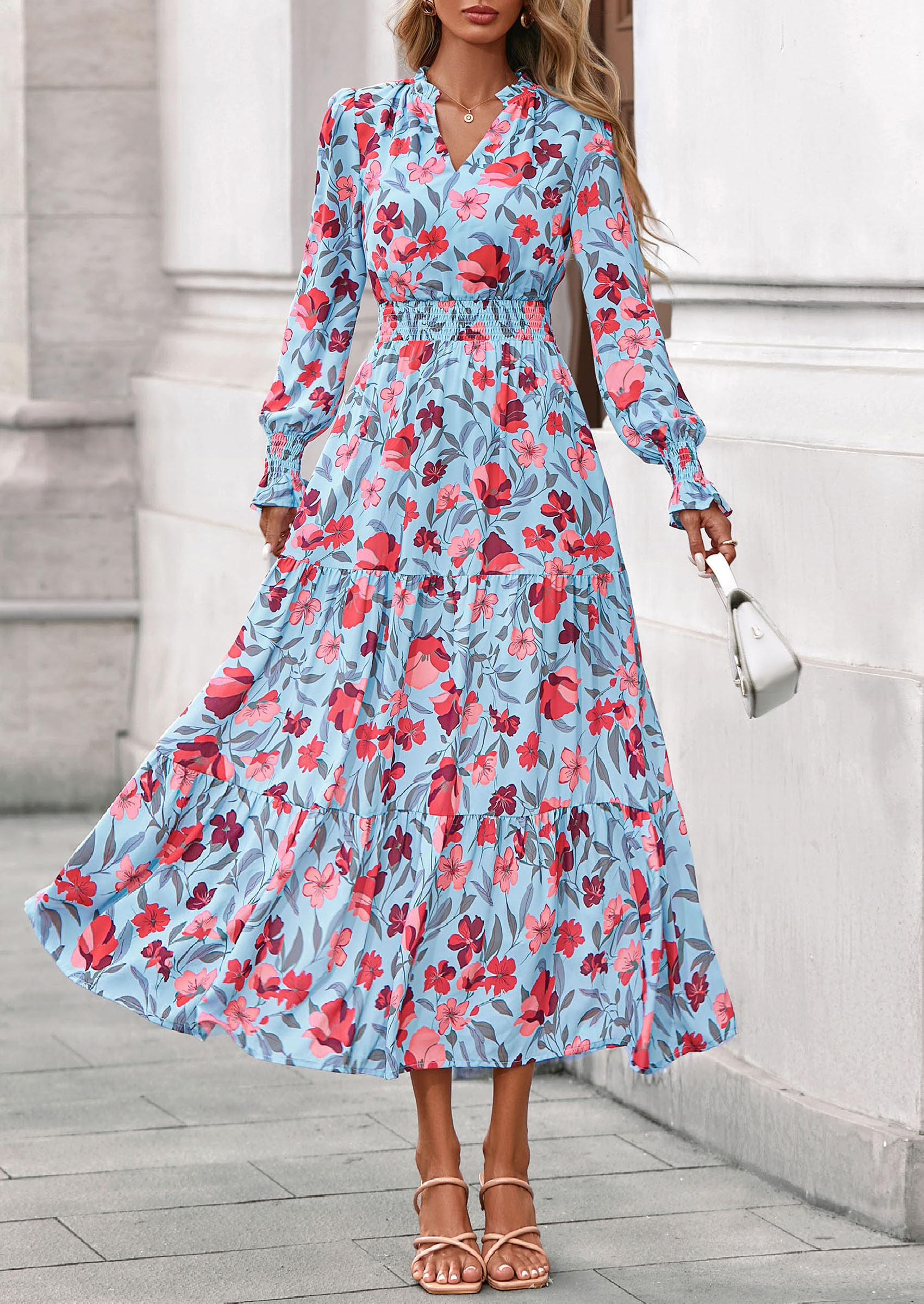 Women's Floral Maxi Dress Fall A Line Wedding Guest Dresses