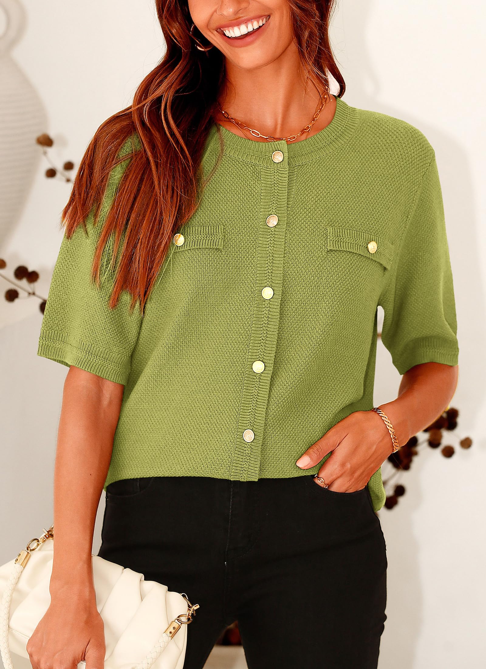 Women's Summer Casual Button Down Shirts Avocado Green,Small