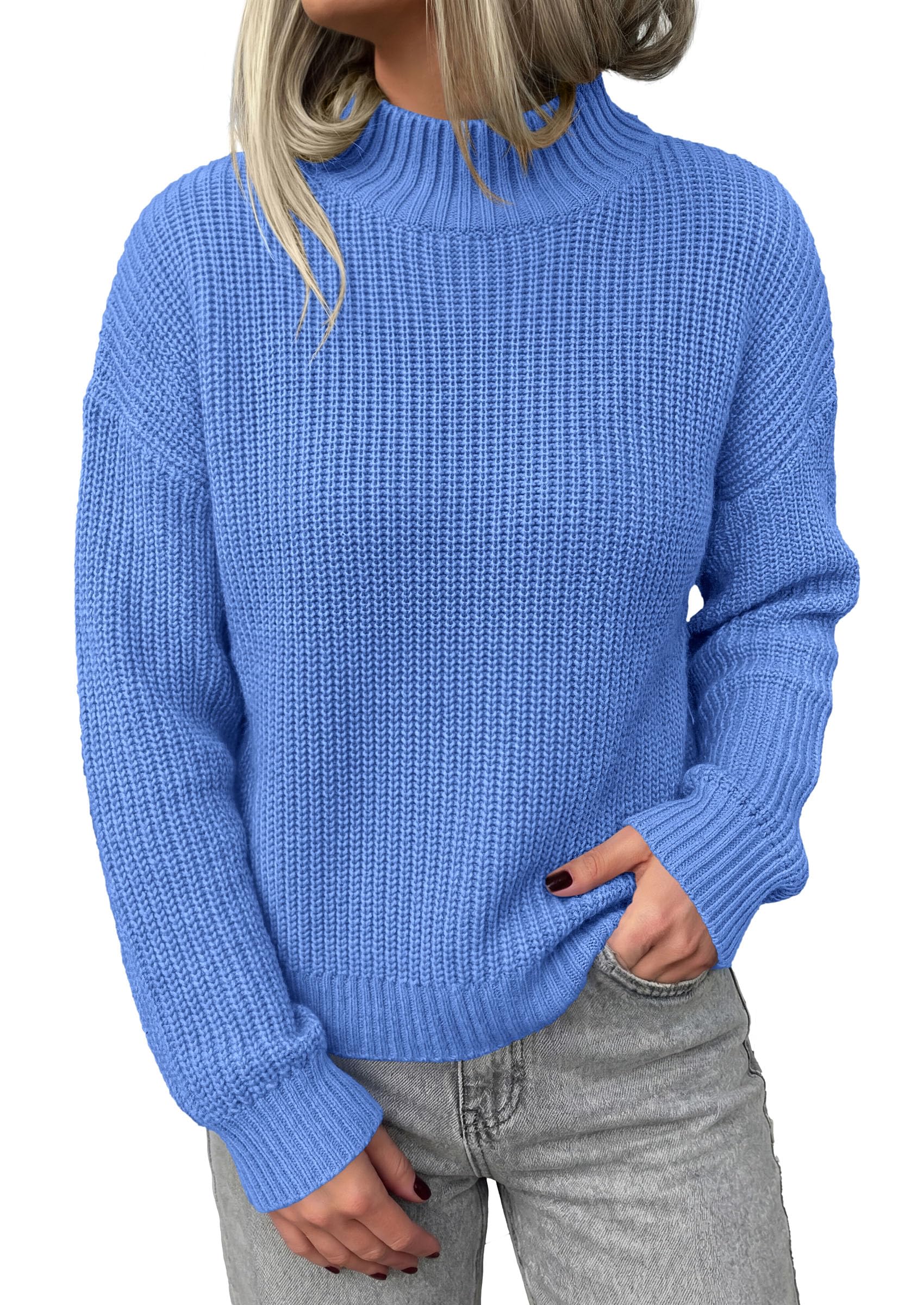 Women's Chunky Knit Fall Mock Turtleneck Pullover Sweaters