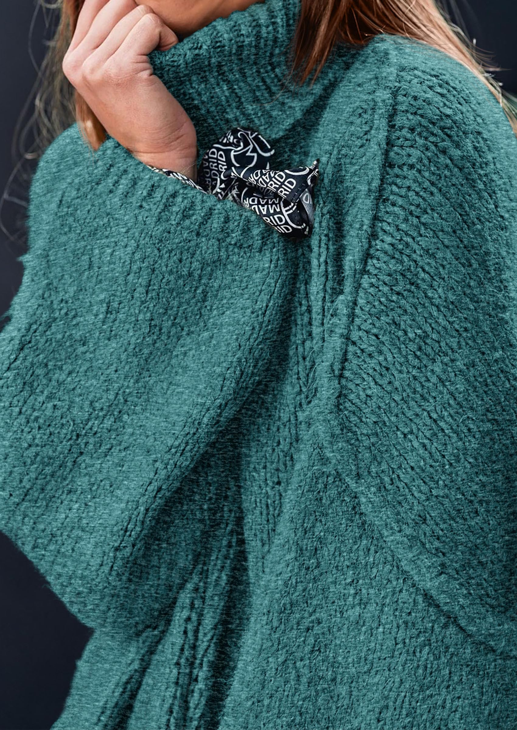 Womens Turtleneck Long Sleeve Oversized Sweaters,Teal,S