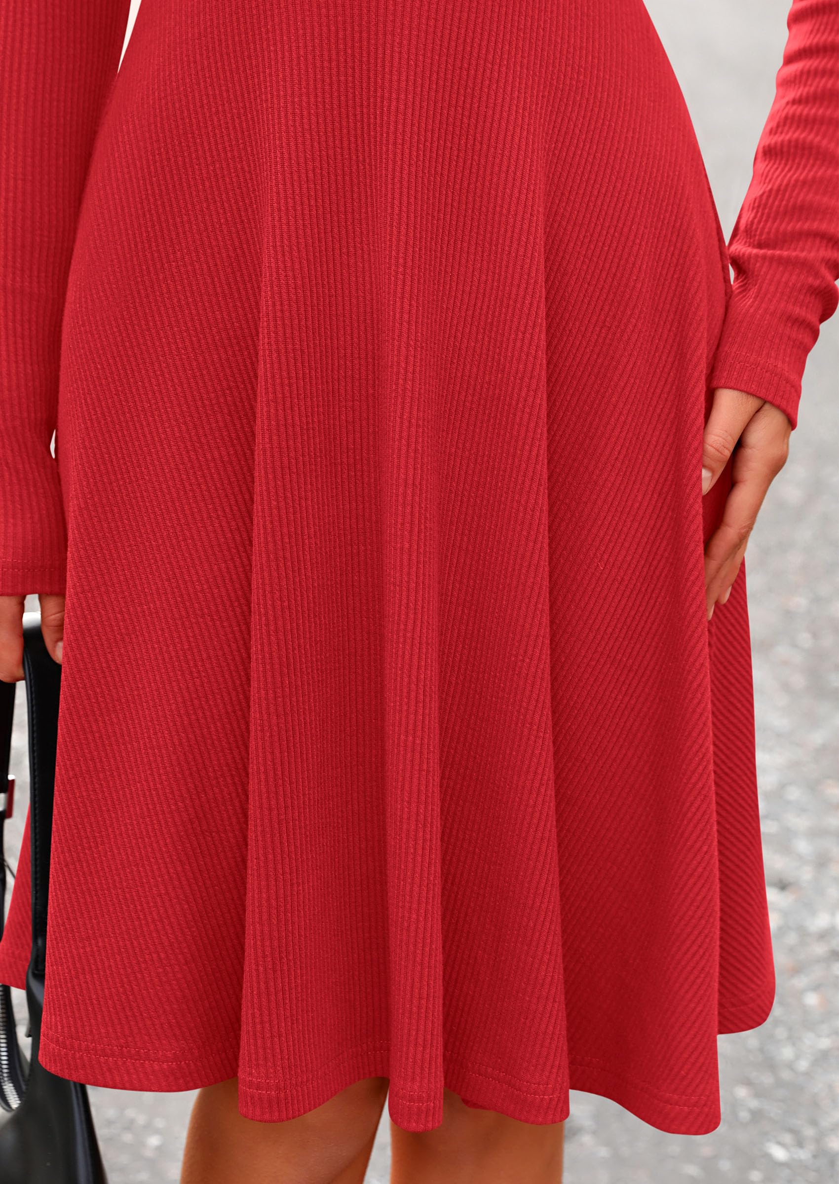 Women's Fall Casual Long Sleeve Short Dress (Red,S)