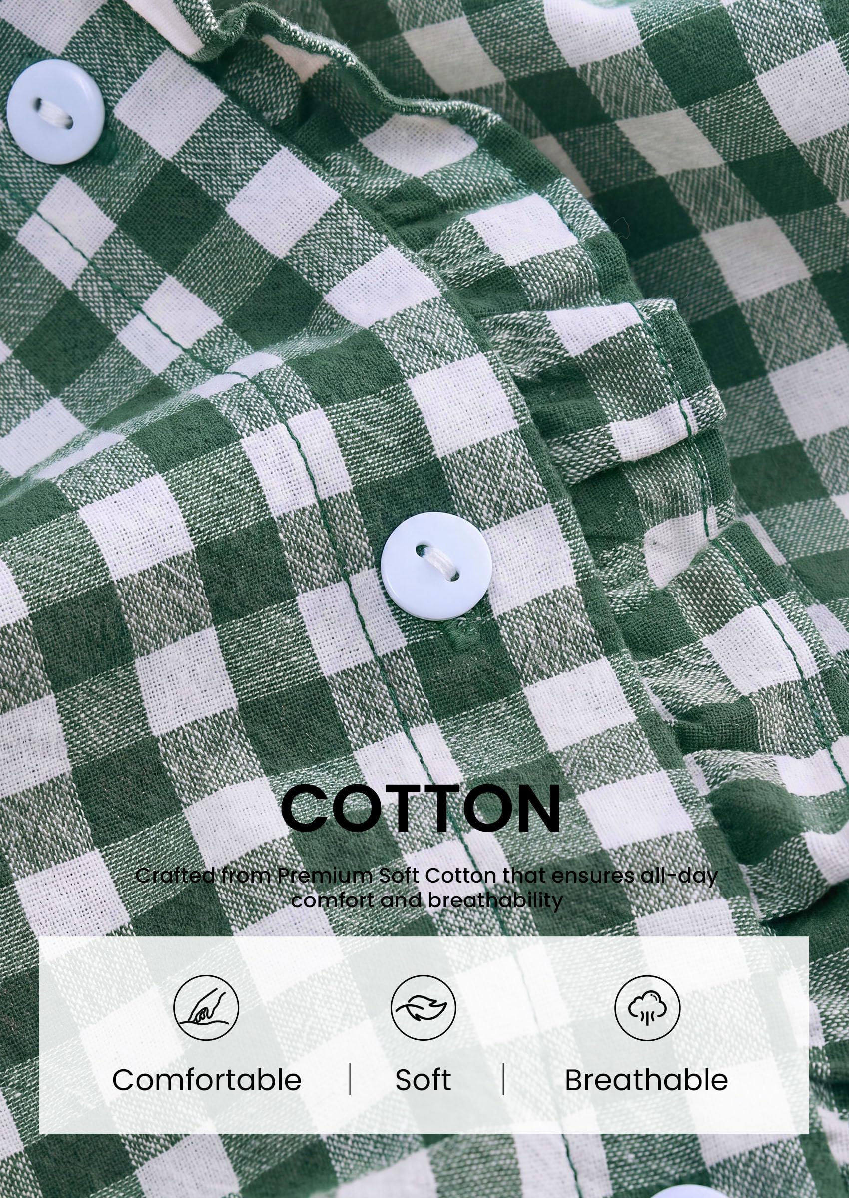 Womens Long Sleeve Button Down Shirts,Dark Green White,S