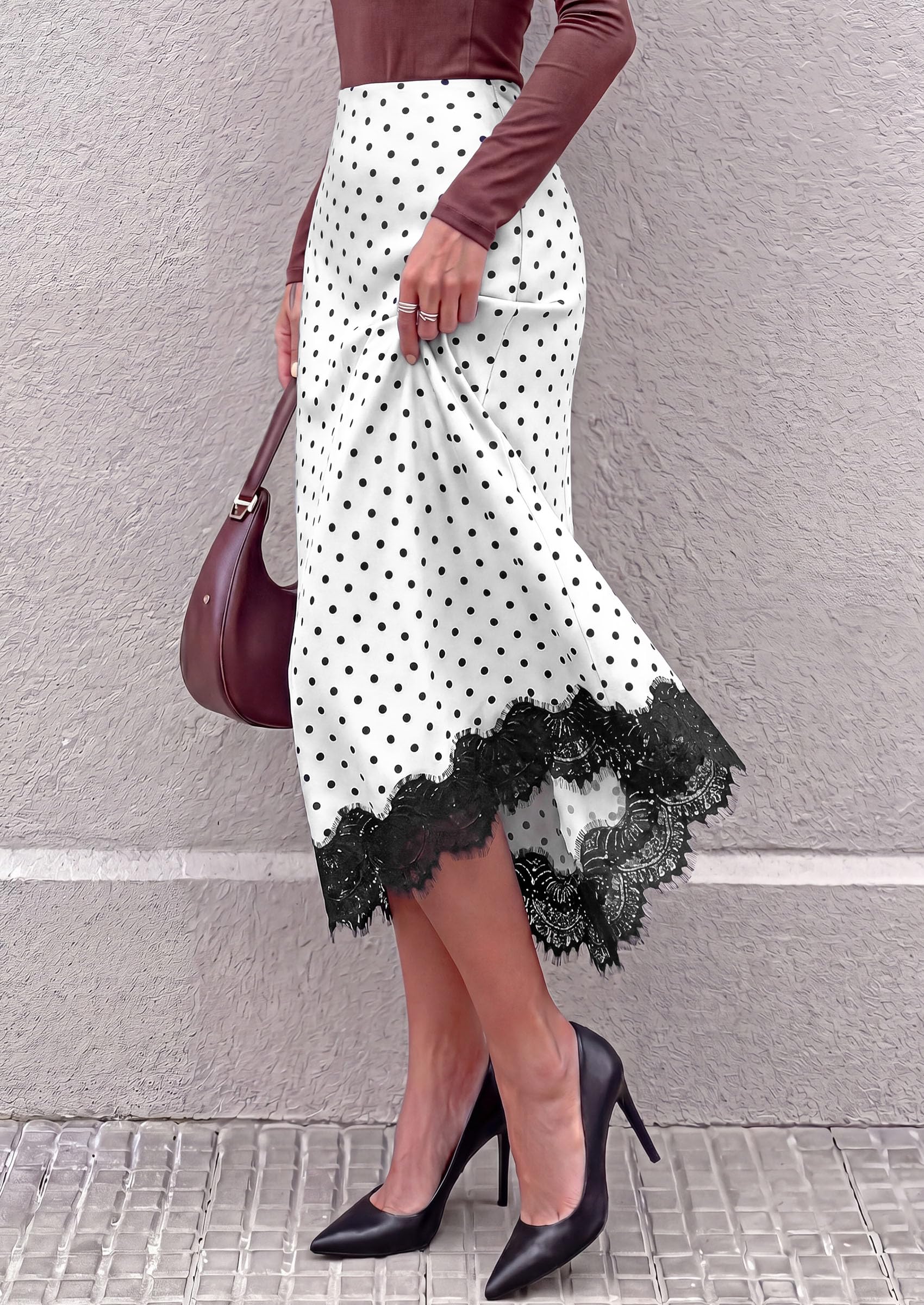 Women's Polka Dot Satin Skirt Fall Flowy Midi Leopard Skirts