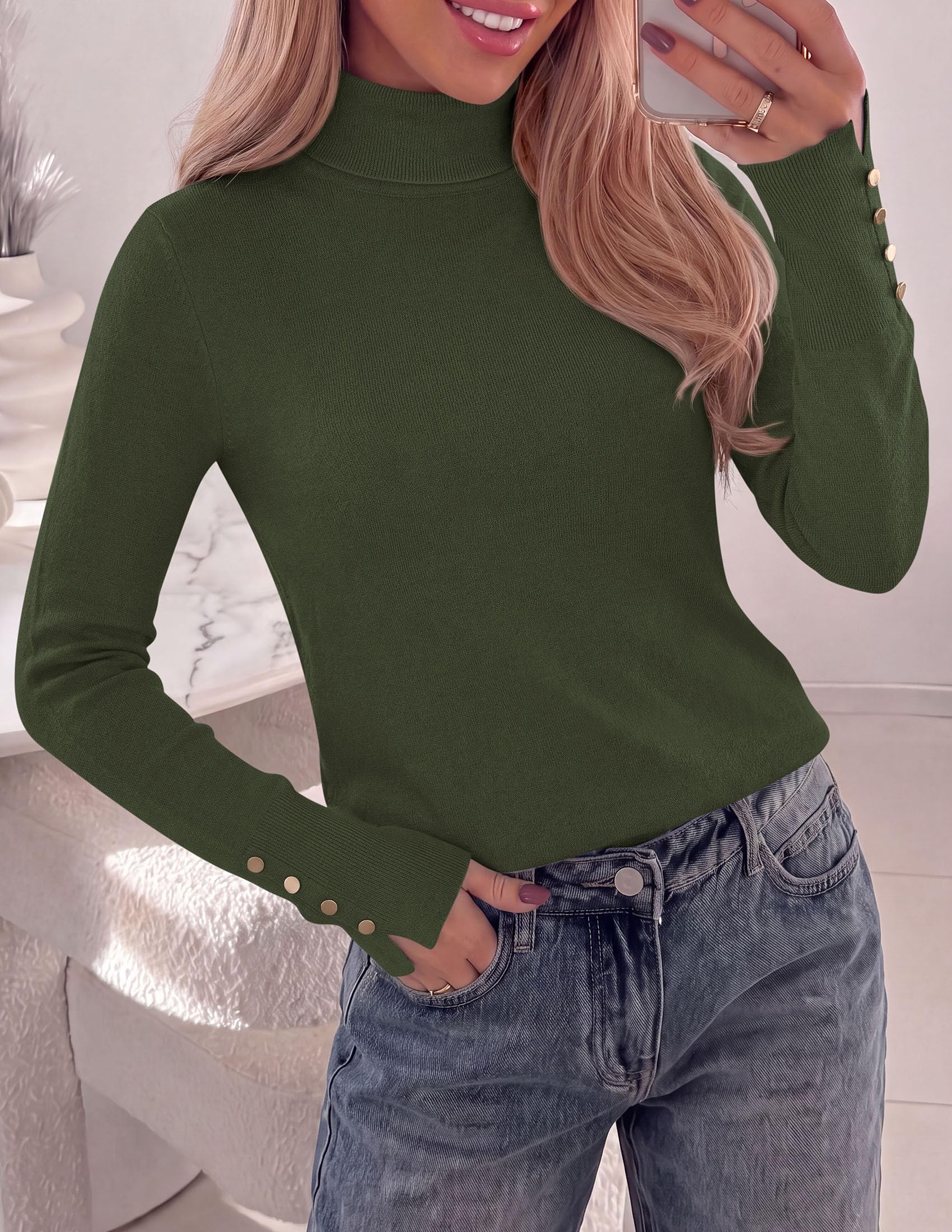 Women Turtleneck Sweaters Fall Long Sleeve Tops,Army Green,S