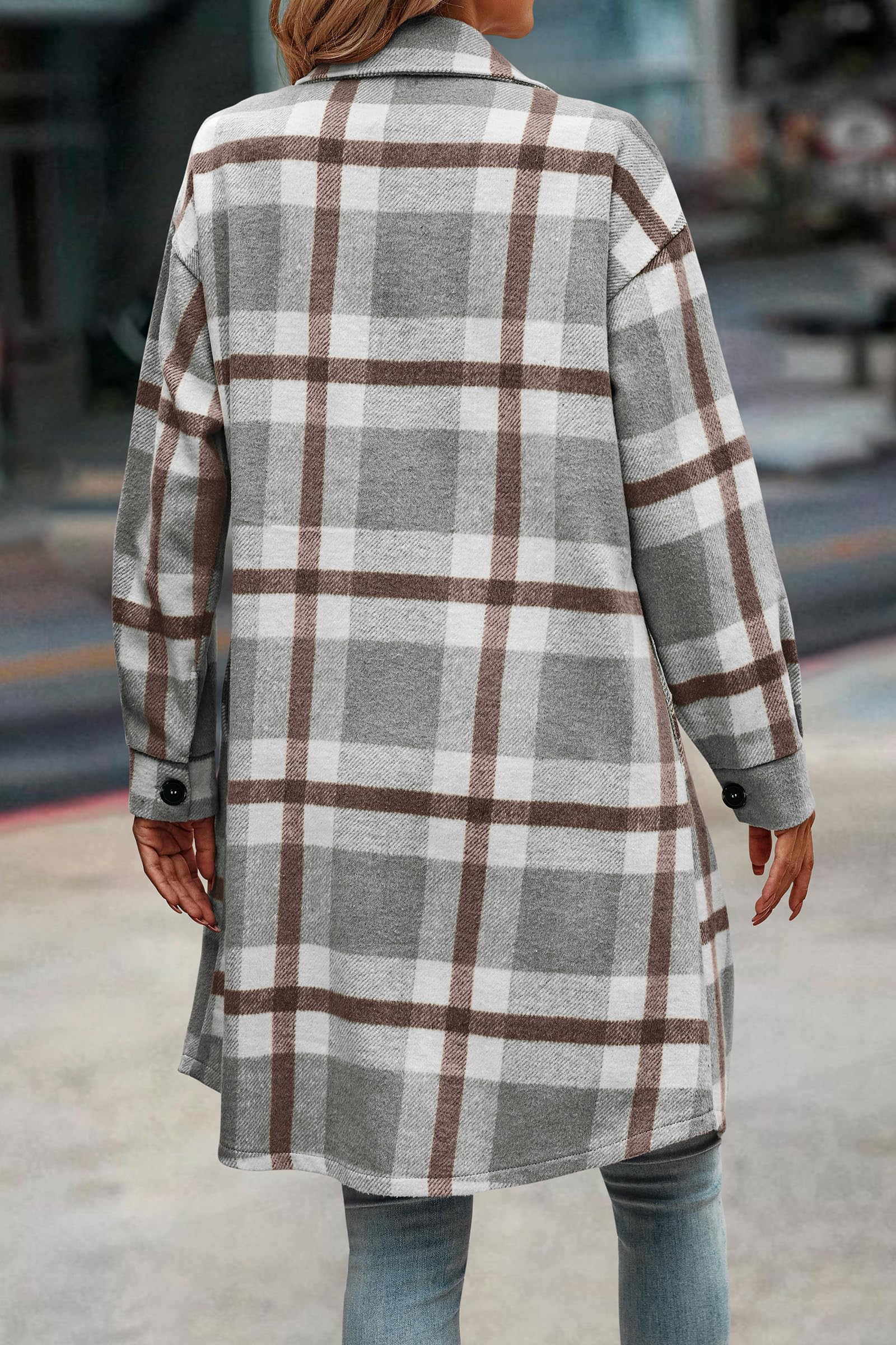 Womens Plaid Shacket Jacket Flannel Shirts,Plaid Grey,S
