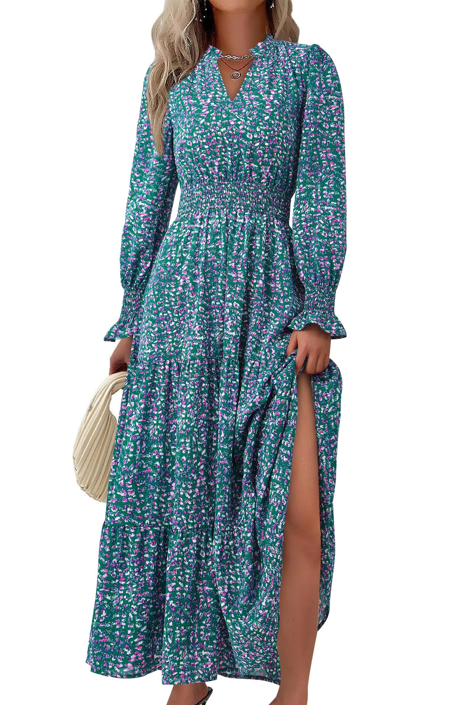 Women's Floral Maxi Dress Fall A Line Wedding Guest Dresses
