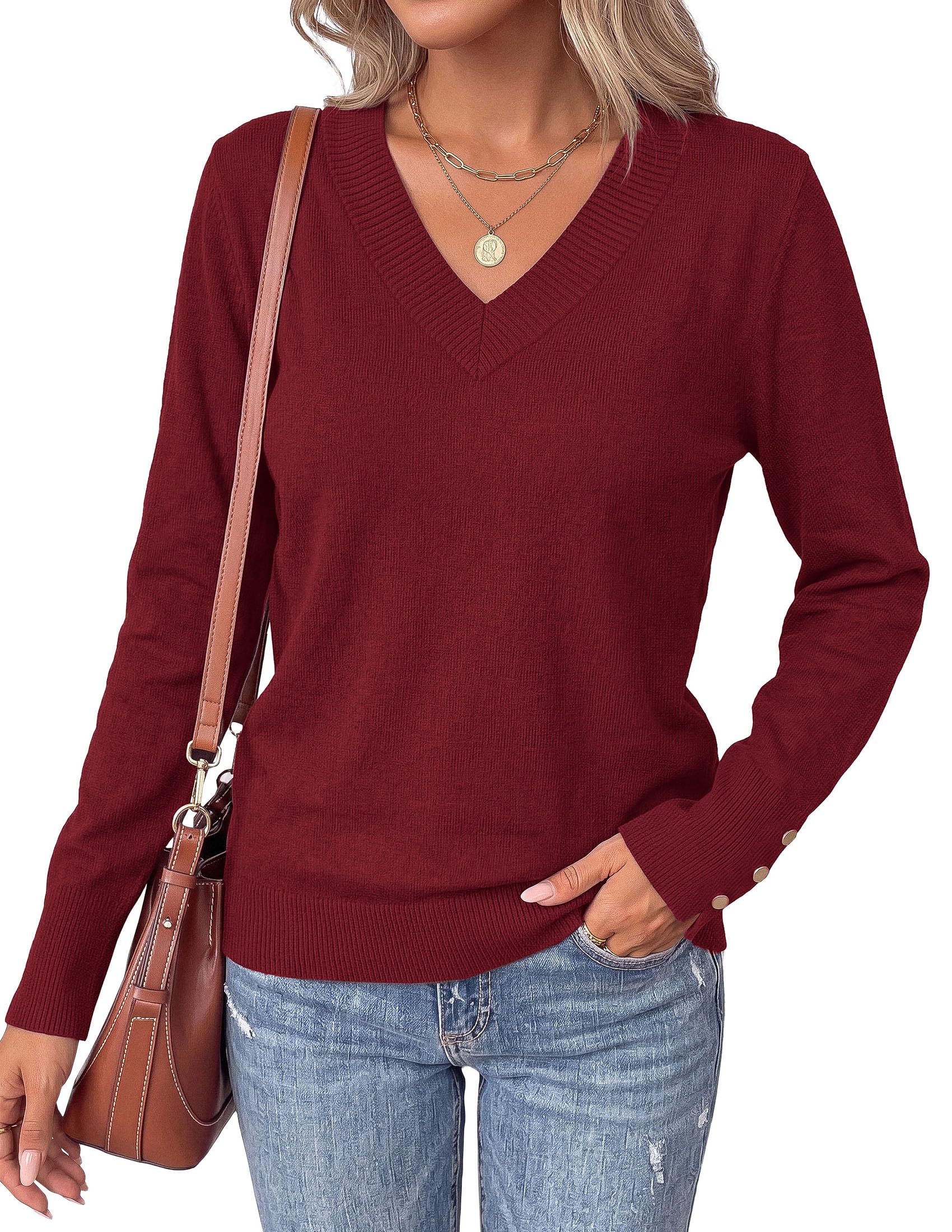 Fall Sweaters for Women V Neck Lightweight Pullover Top