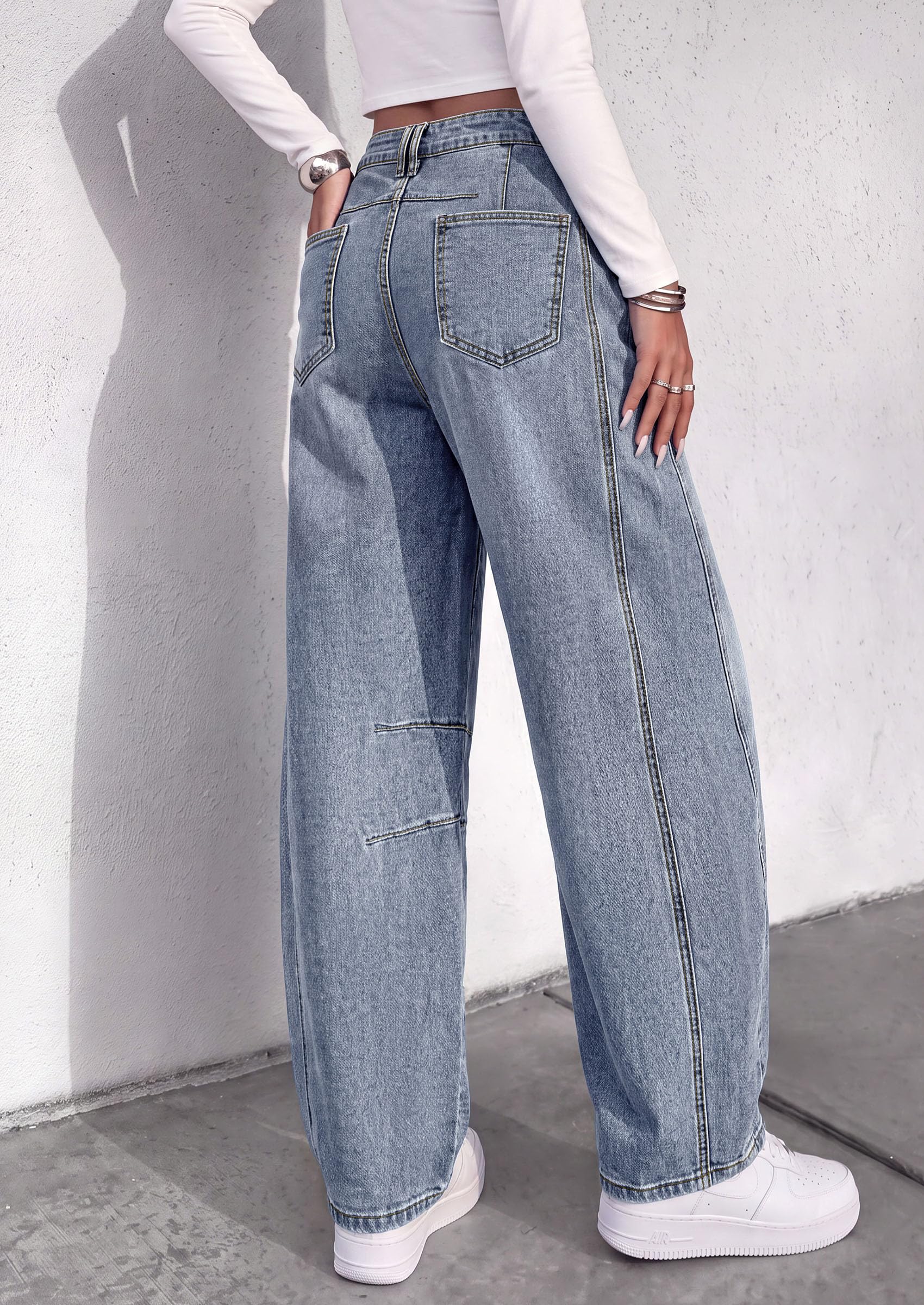 Women's Barrel Baggy Jeans High Waisted Pants (Myosotis,4)
