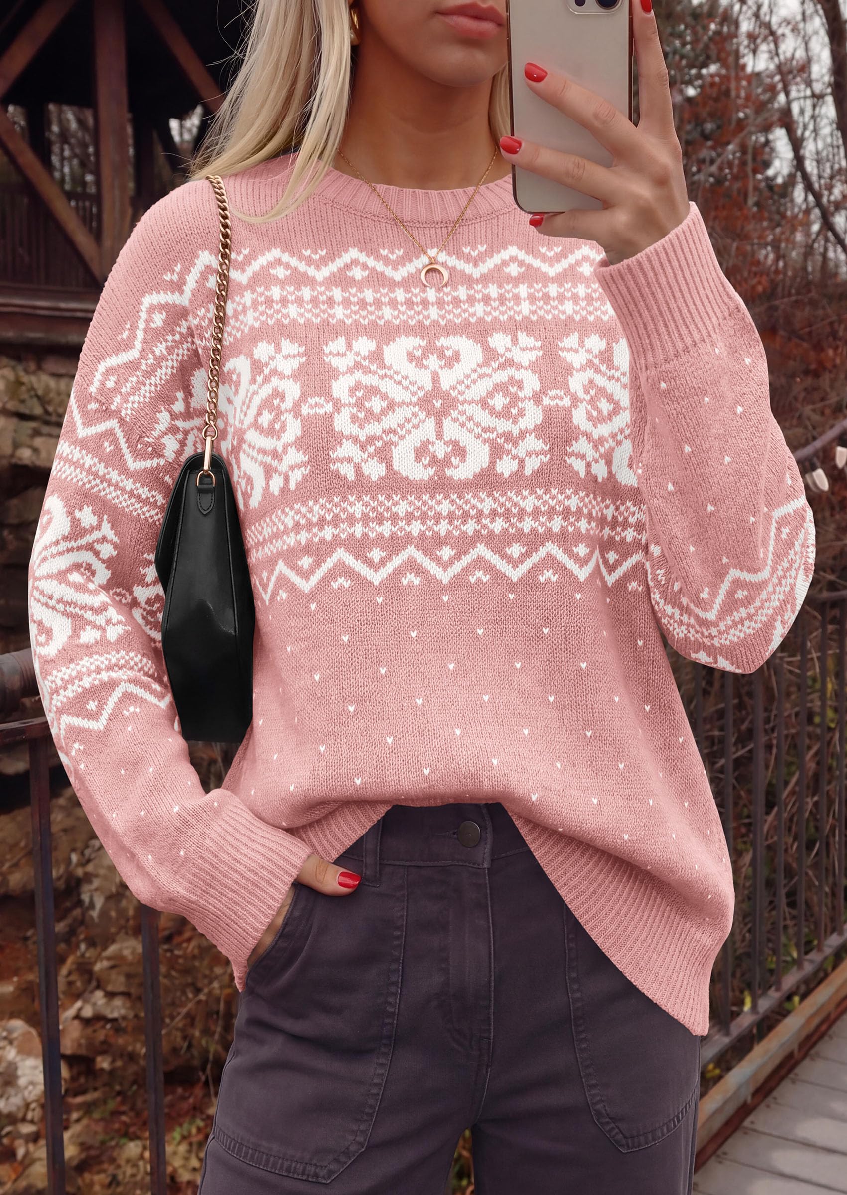 Sweaters for Women Fair Isle Oversized Pullover Fall Outfits