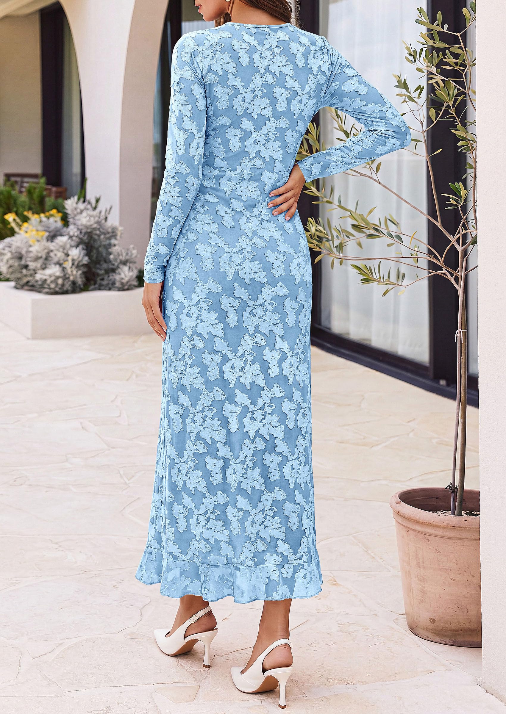 Women's Formal Maxi Floral Dresses with Slit (Blue,XS)