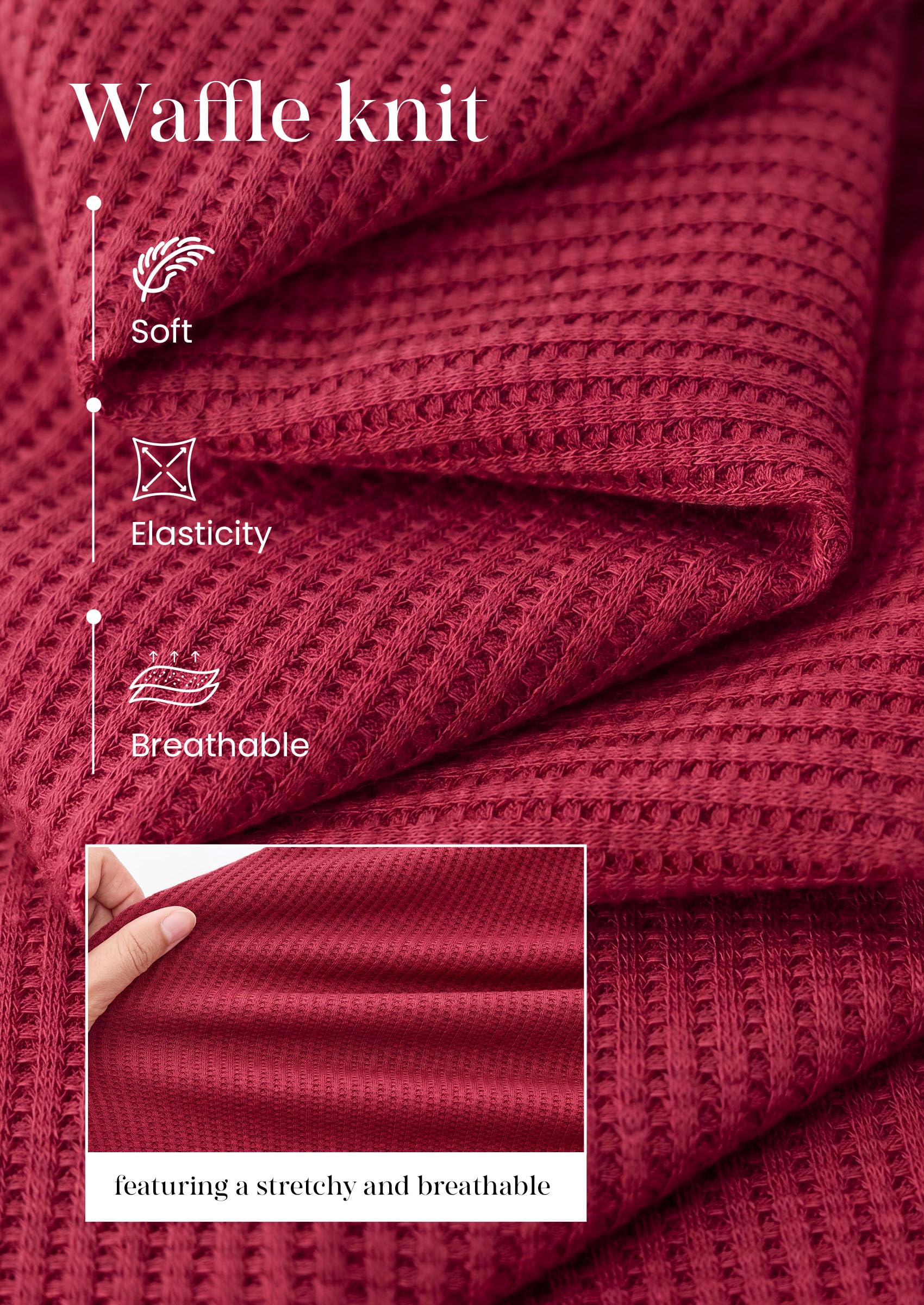 Long Sleeve Shirts for Women Waffle Knit Tops,Wine Red,S