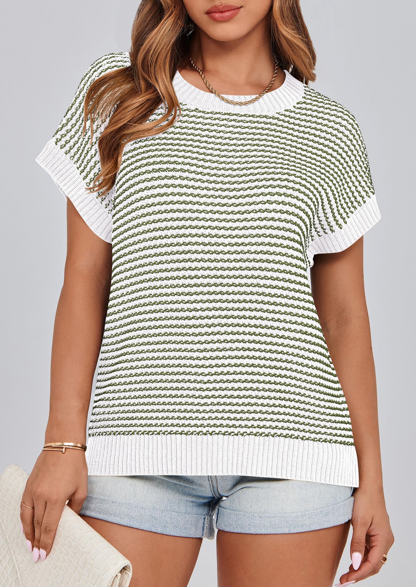Women's Striped Short Sleeve Sweater Vest