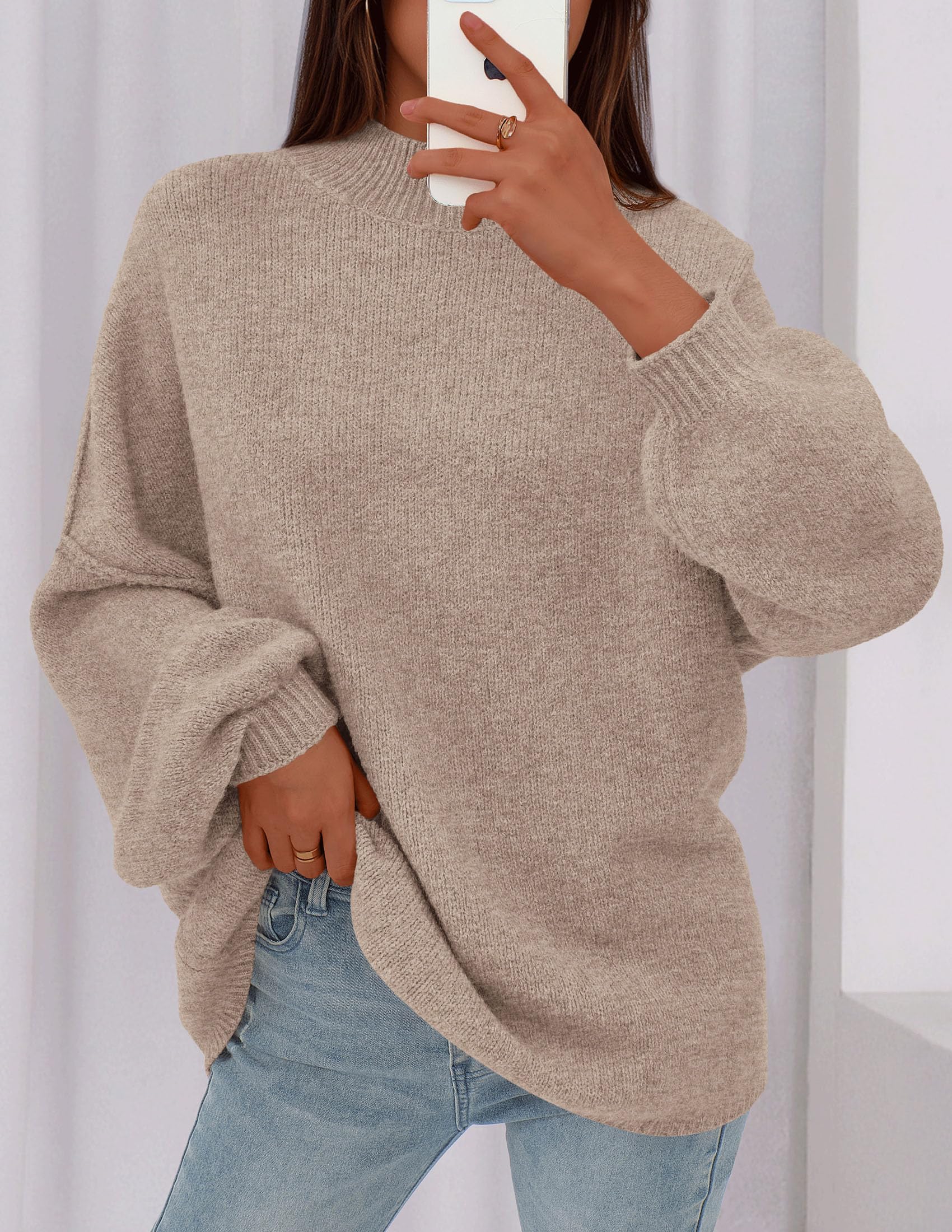 Women's Oversized Sweaters Fall Clothes (Camel,M)