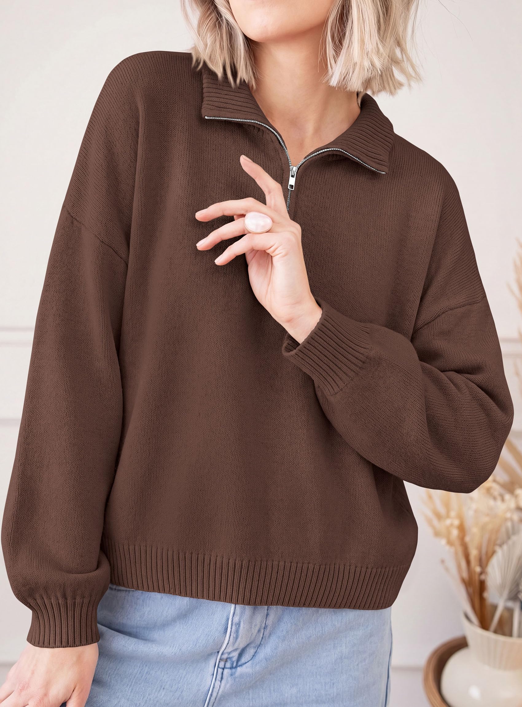 Women's Sweaters Oversized Quarter Zip Pullover Fall Outfits