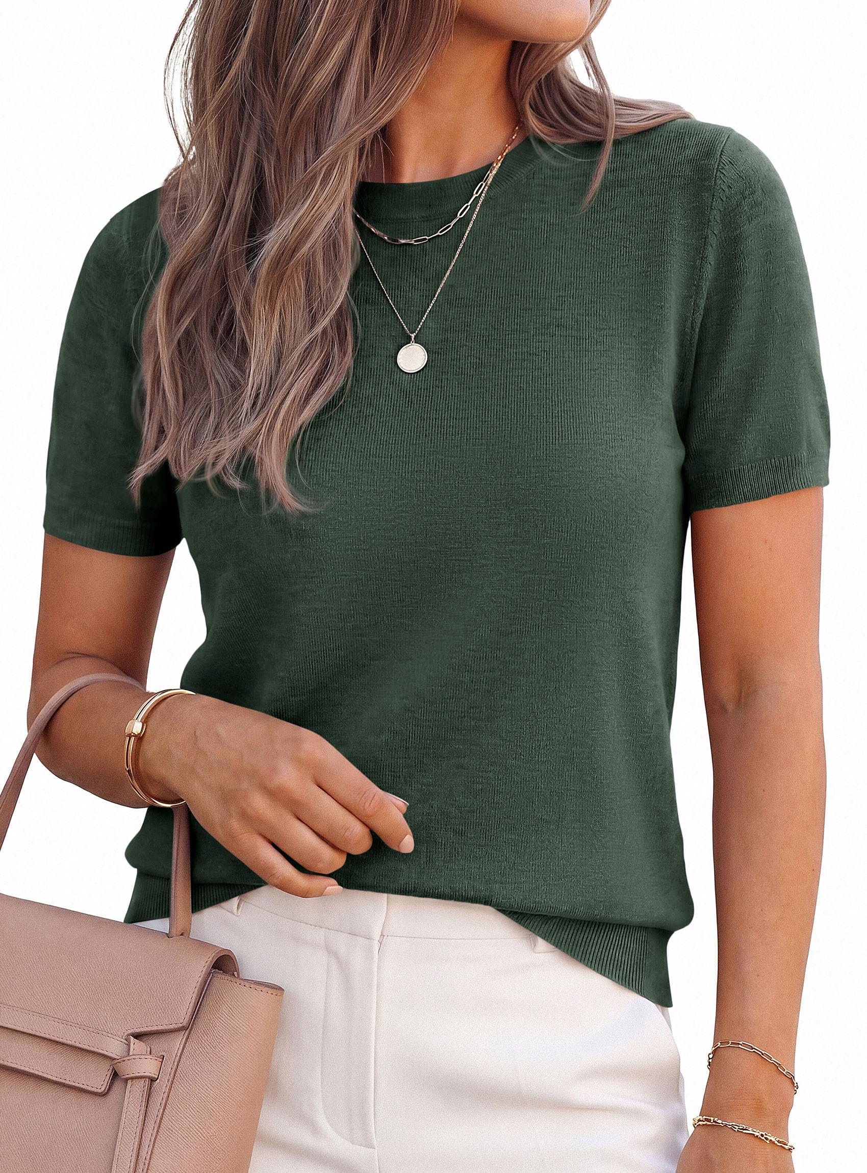 Women's Short Sleeve Sweaters Summer Tops,Army Green,S