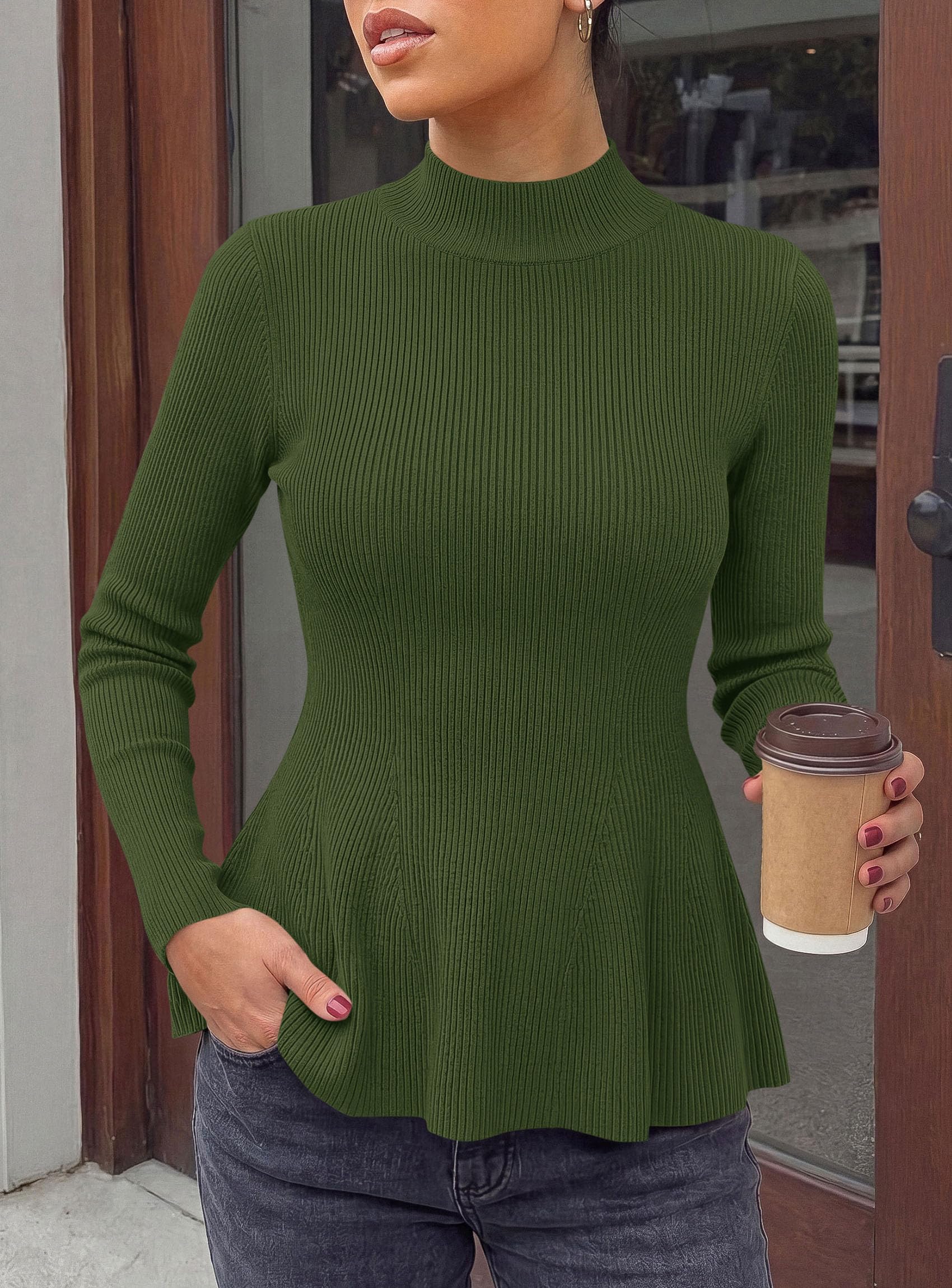 Women's Long Sleeve Peplum Tops Knit Pullover Fall Sweaters