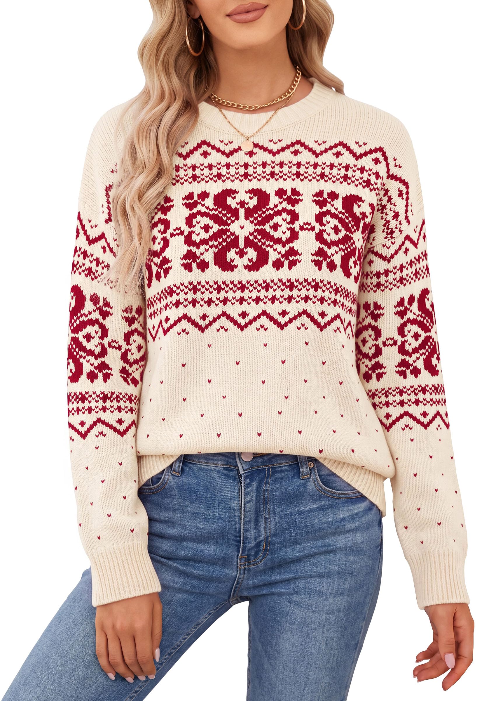 Sweaters for Women Fair Isle Oversized Pullover Fall Outfits