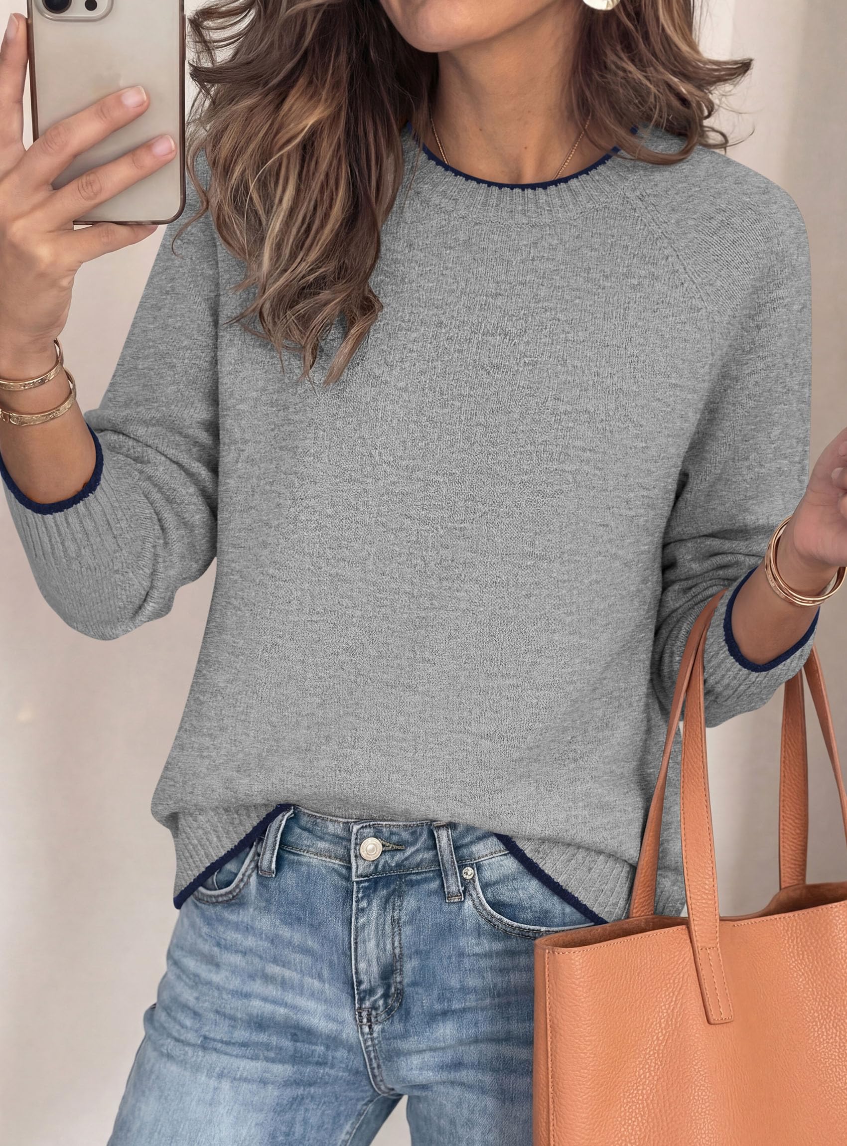 Womens Crewneck Fall Sweaters Pullover Tops,Grey,S