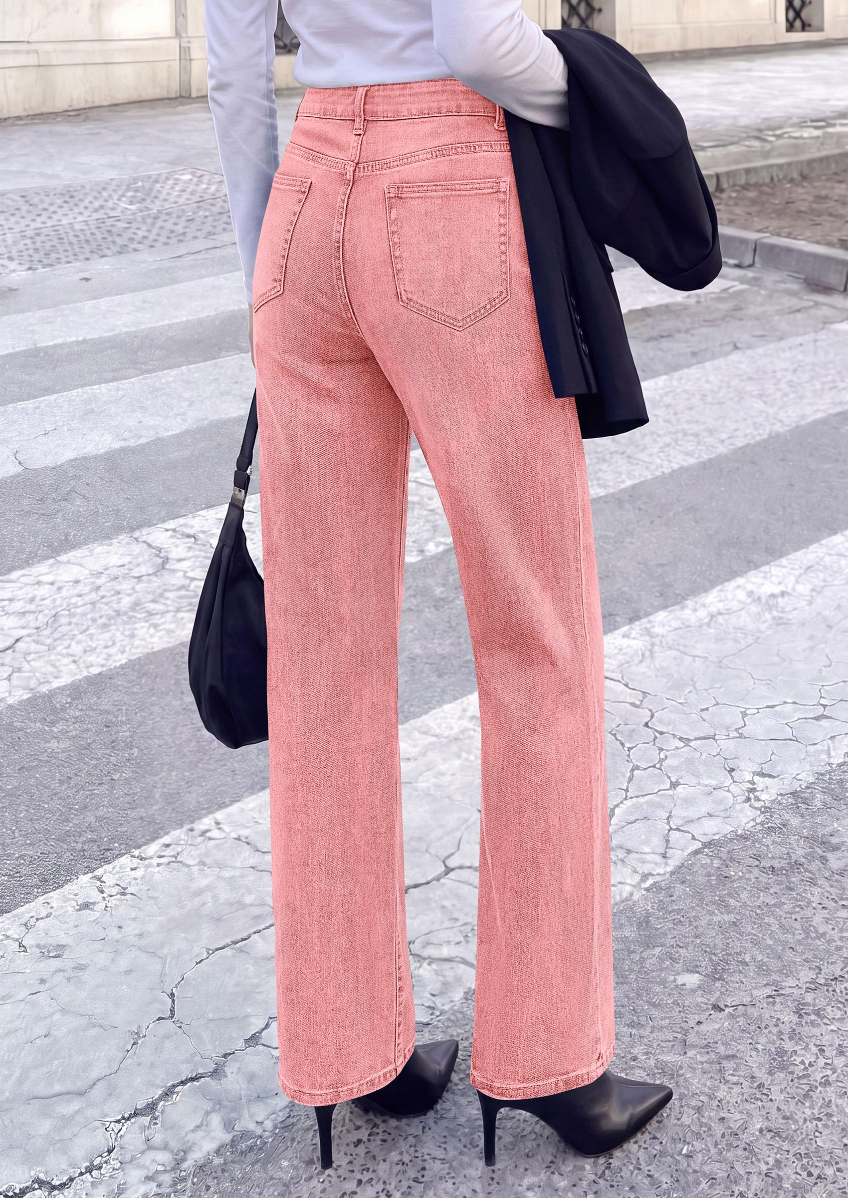Womens Jeans Straight Leg Stretchy Relaxed Fit Wide Leg Jean